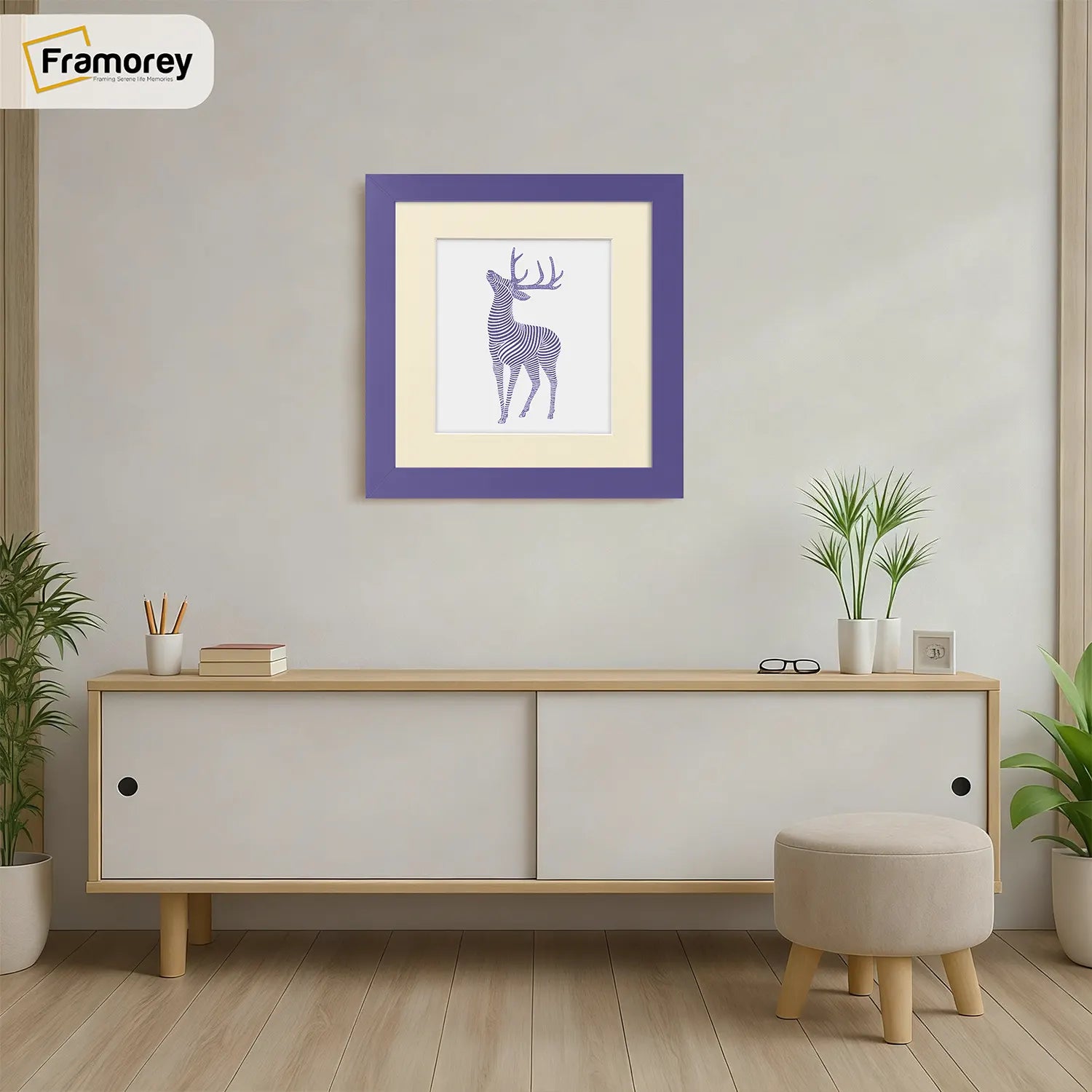 Square Size Purple Picture Frame With Ivory Mount