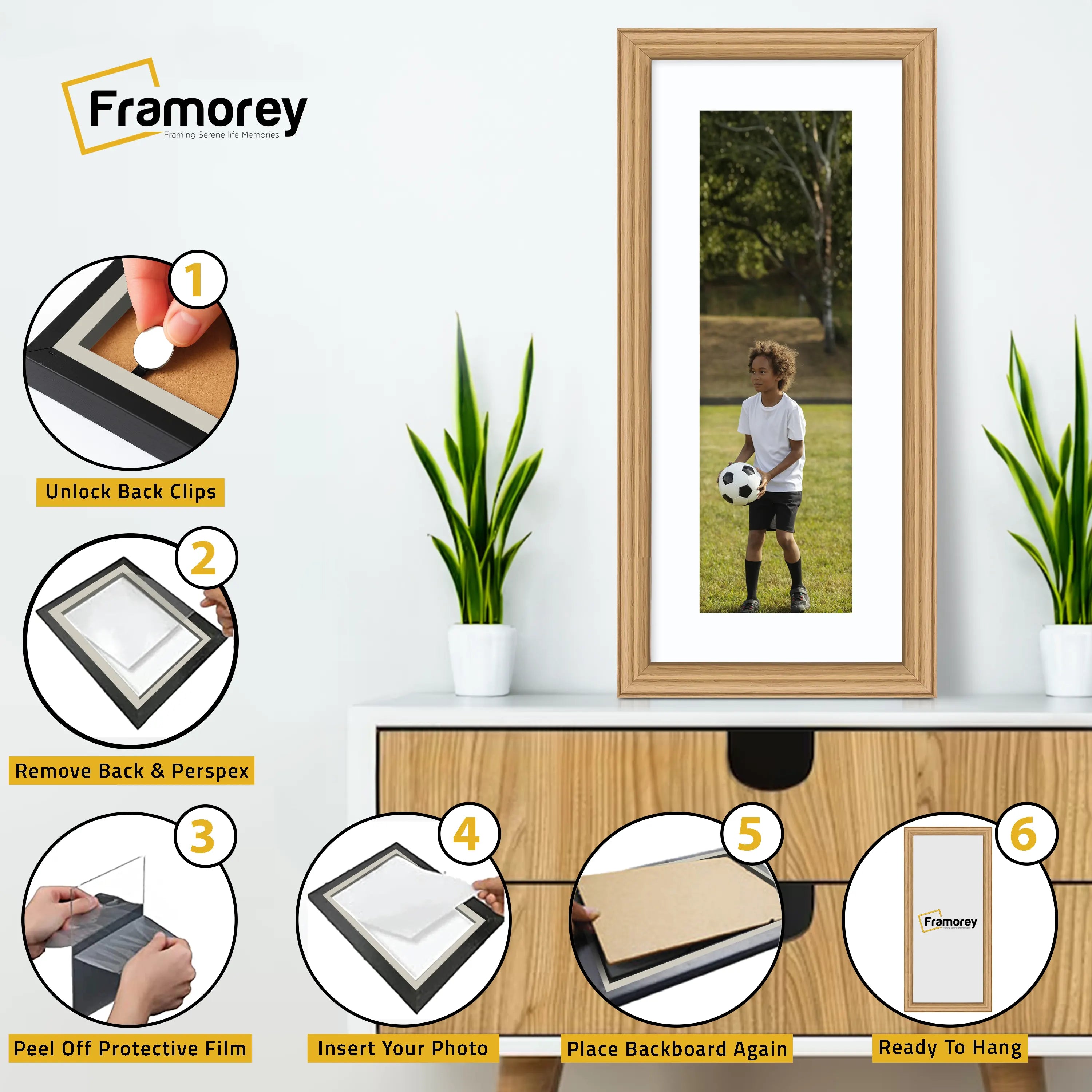 Antique Style Panoramic Oak Picture Frame Wall Art With White Mount