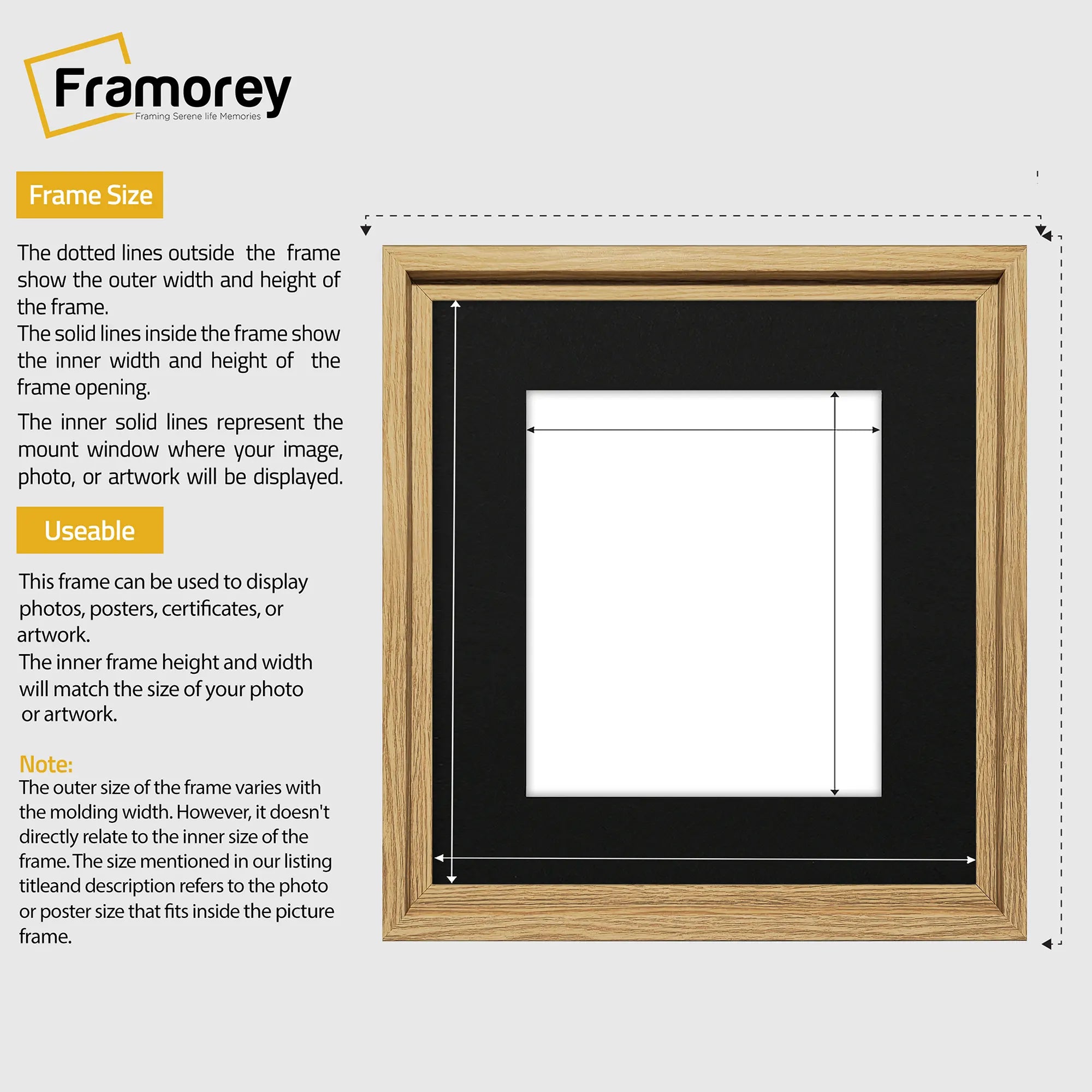 Square Size Oak Oslo Photo Frames Wall Art Frames With Black Mount