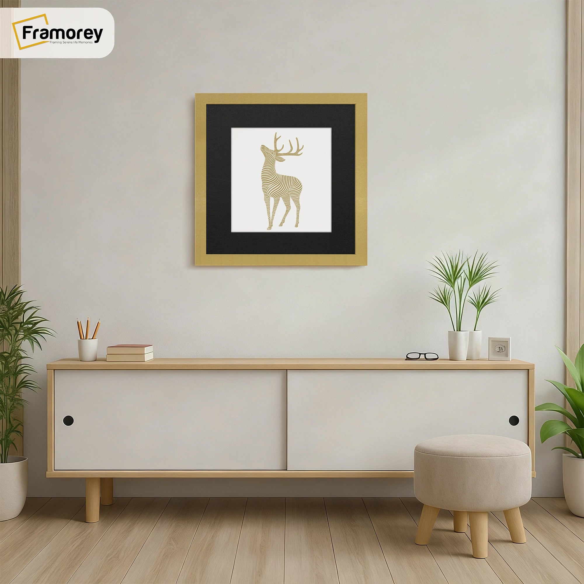 Square Size Gold Thin Matt  Photo Frames With Black Mount