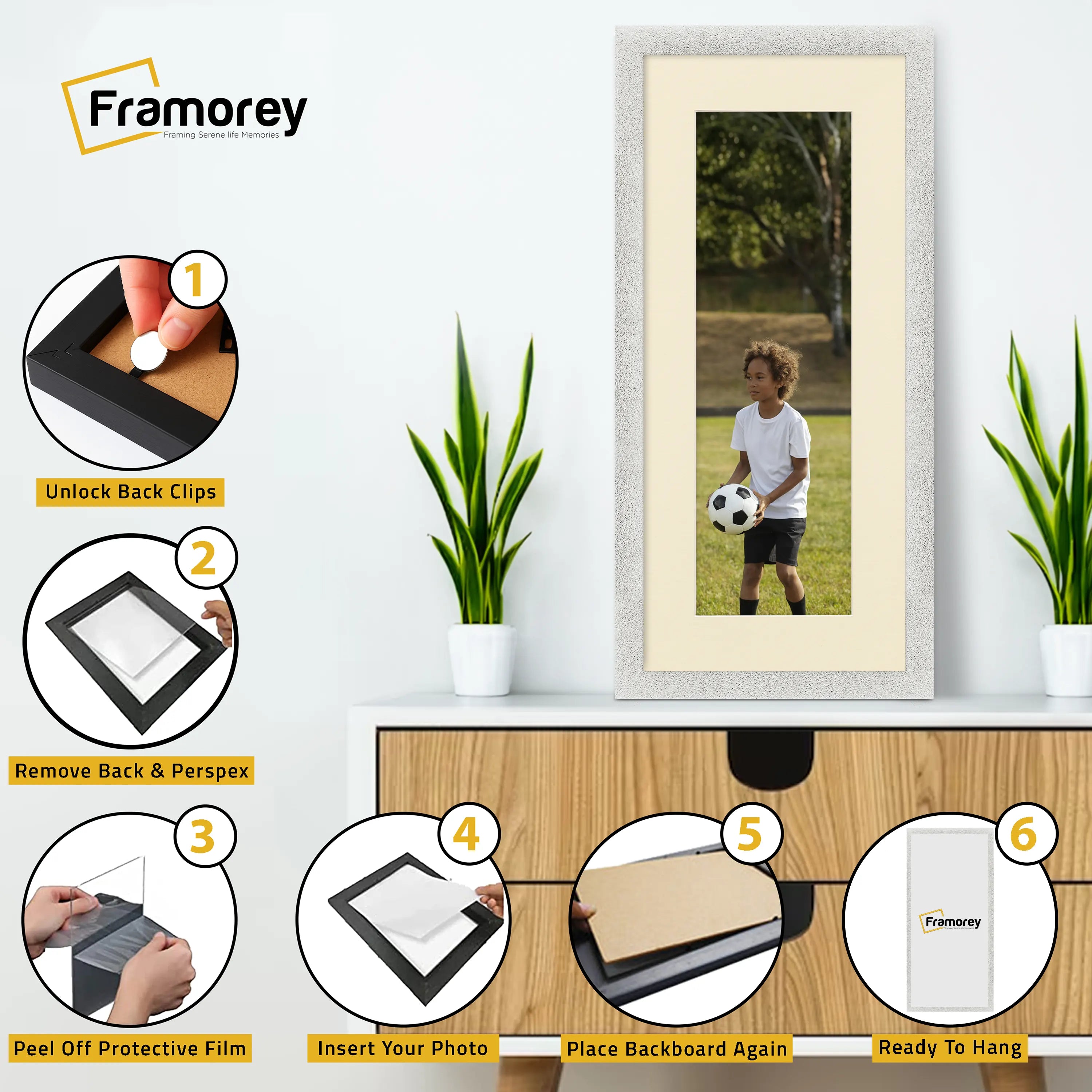 Panoramic Size Glitter Sparkle White Photo Frames With Ivory Mount