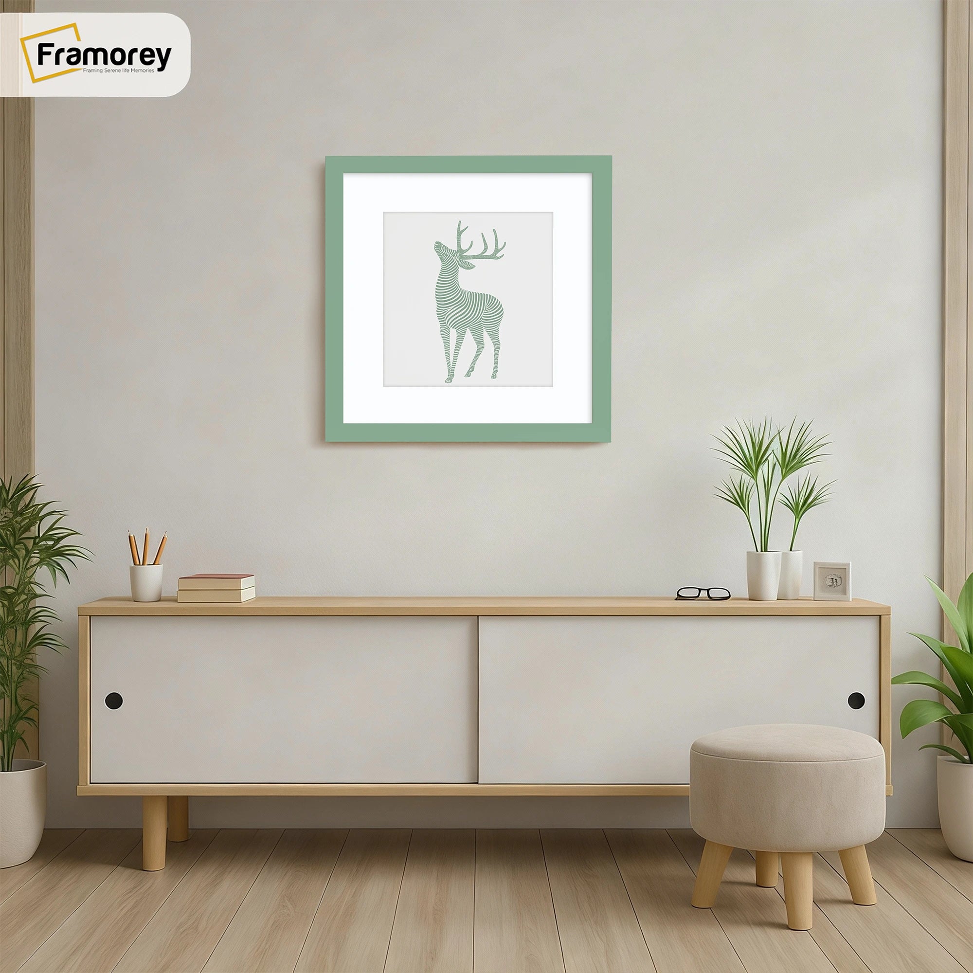 Square Size Thin Matt Green Picture Frames With White Mount