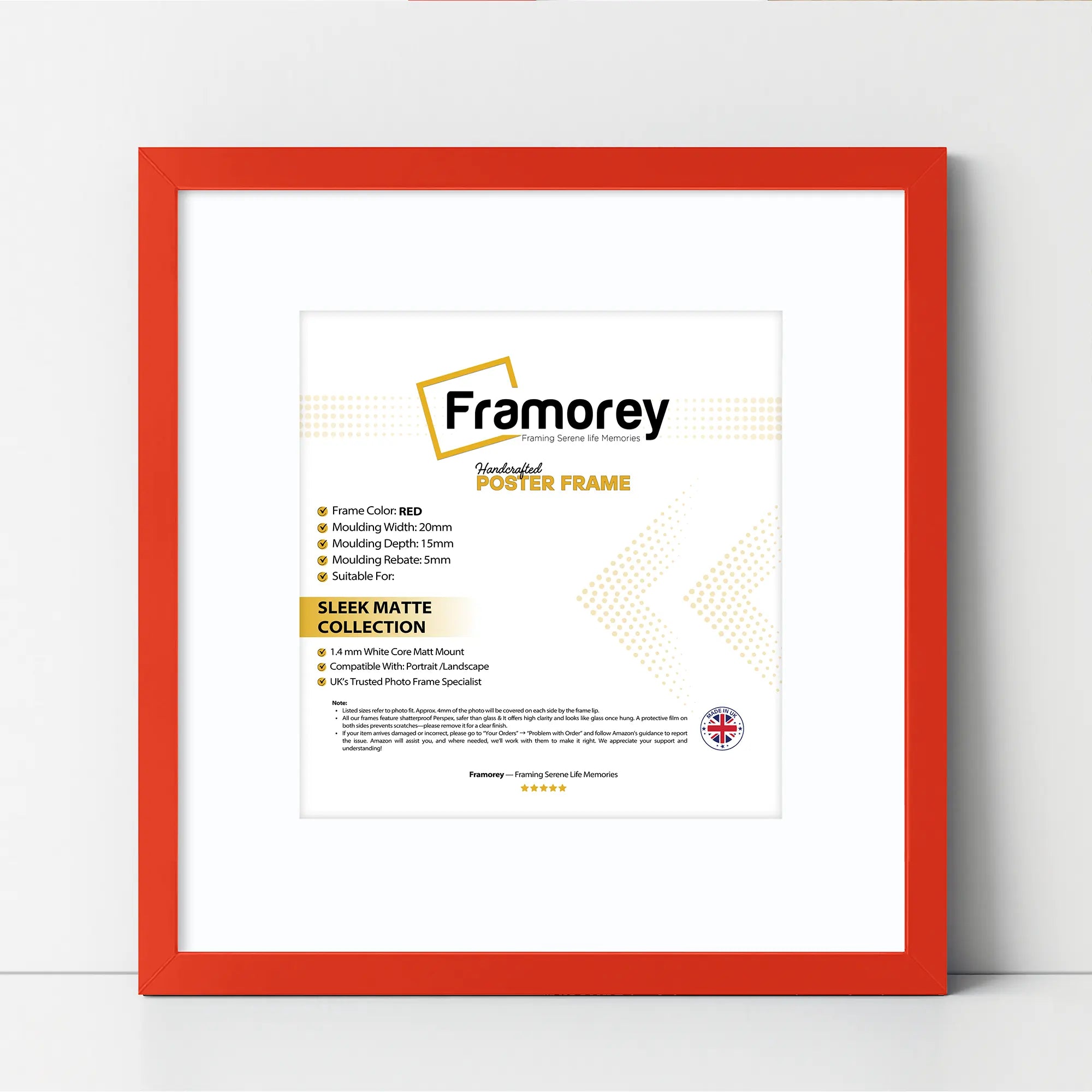 Square Size Thin Matt Red Picture Frames With White Mount