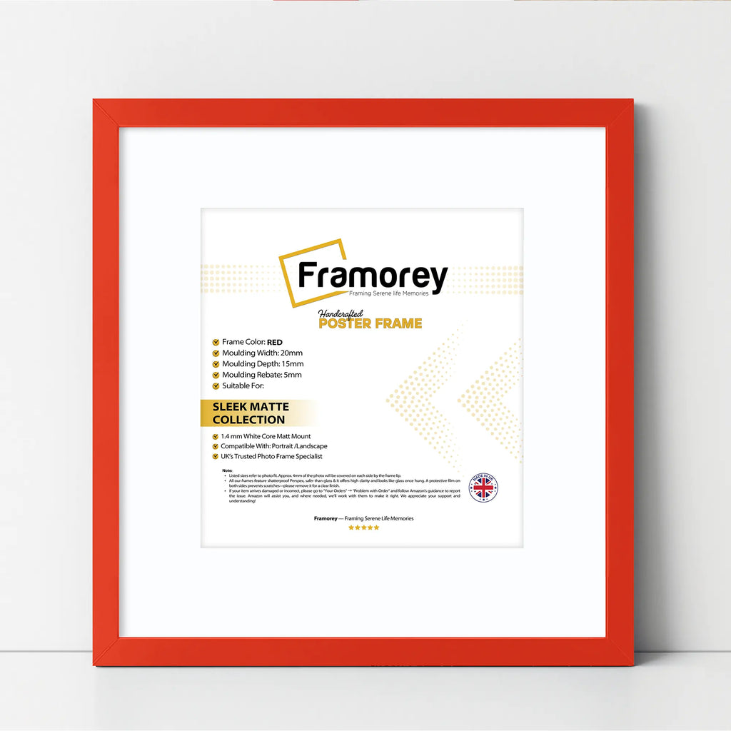 Square Size Thin Matt Red Picture Frames With White Mount