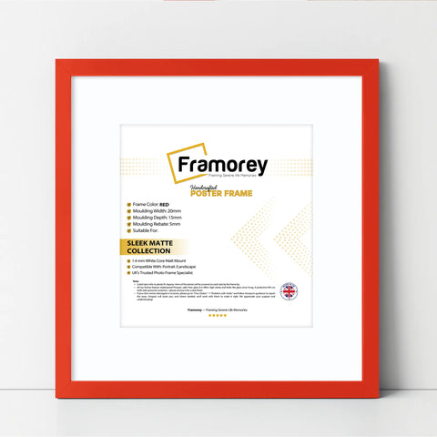 Square Size Thin Matt Red Picture Frames With White Mount