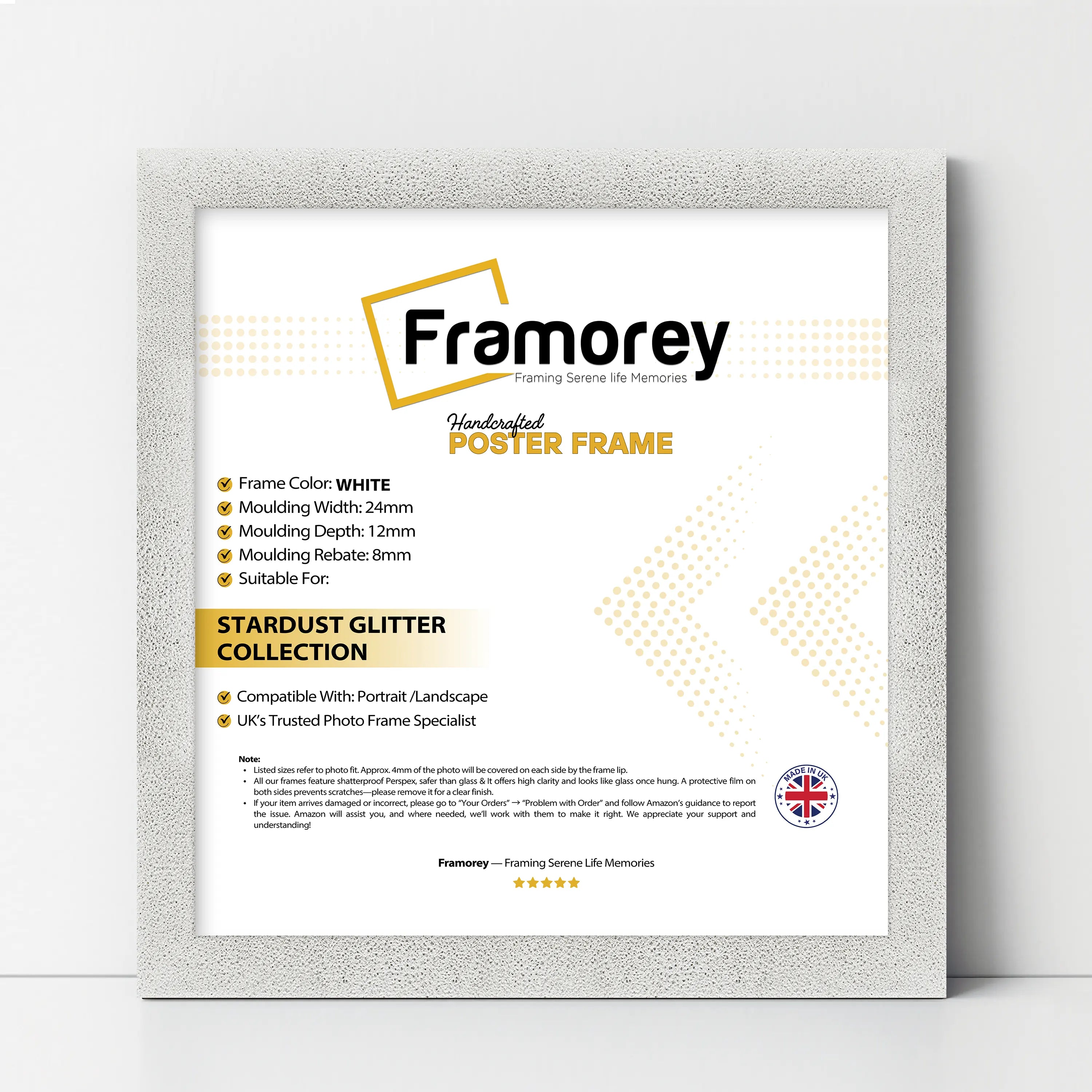 Square Size Picture Frame White Glitter Sparkle Photo Frames
