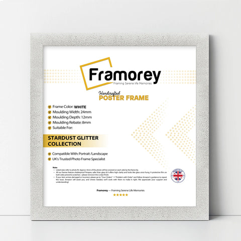 Square Size Picture Frame White Glitter Sparkle Photo Frames