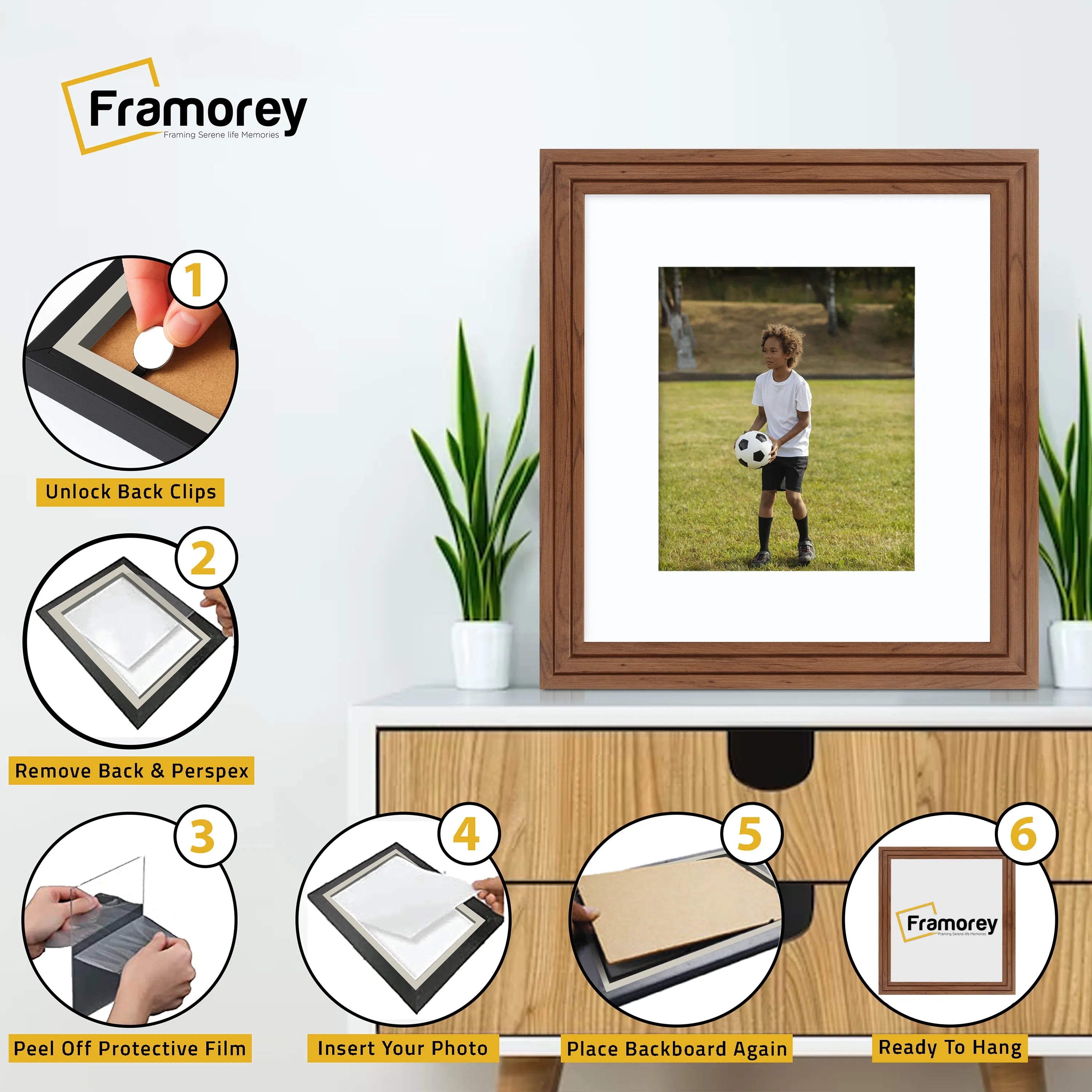Step Style Square Size Walnut Picture Frame With White Mount