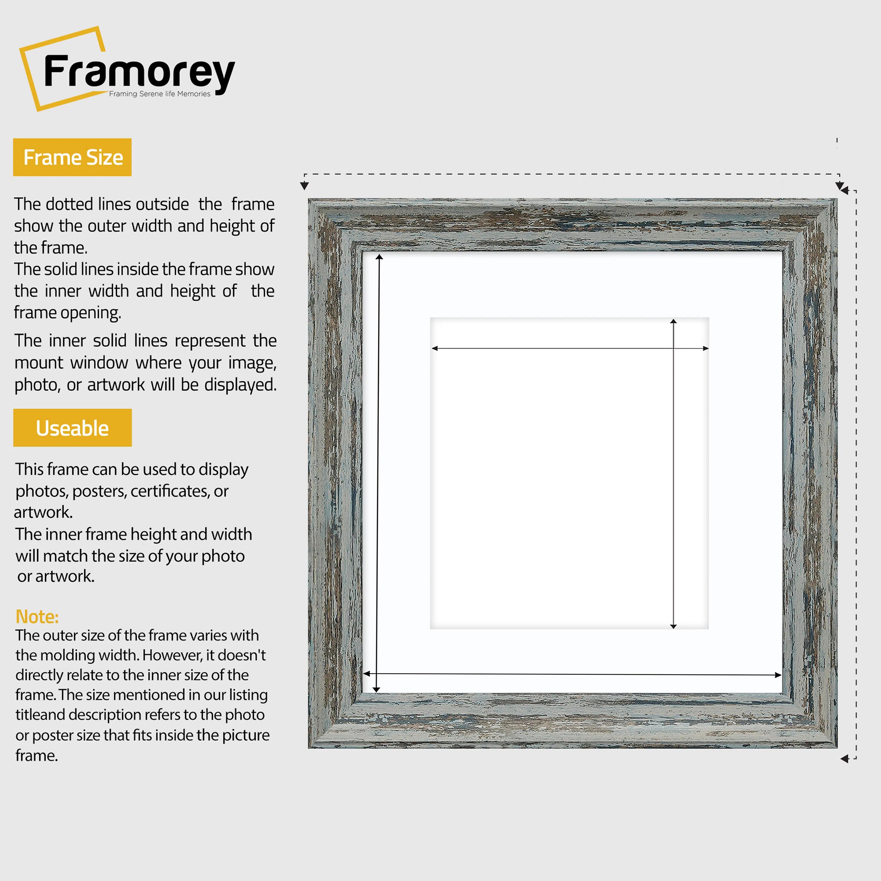 Square Size Blue Picture Frame Vintage Distressed Frames With White Mount