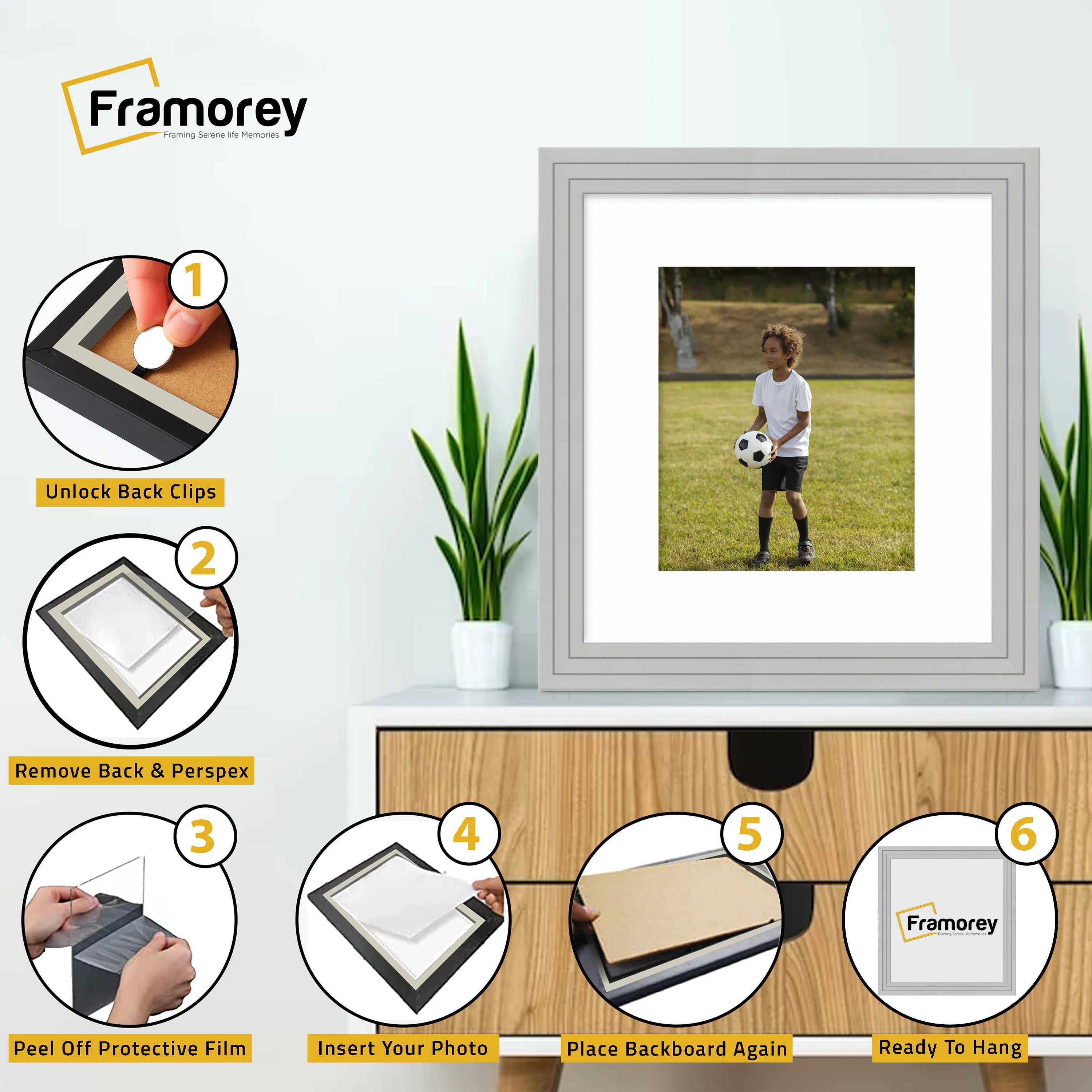 Step Style Square Size Grey Picture Frame With White Mount