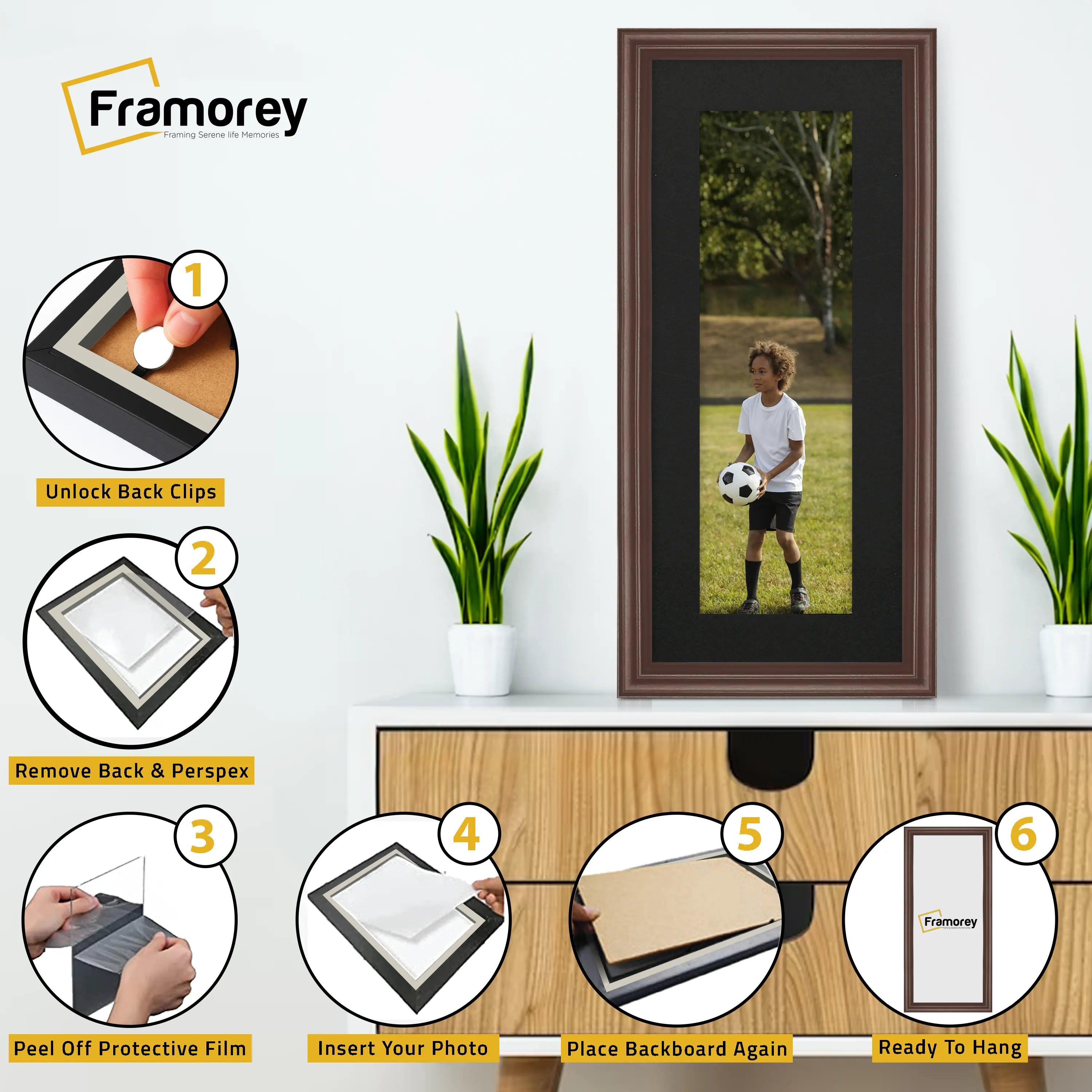 Antique Style Panoramic Mahogany Picture Frame Wall Art Frame With Black Mount