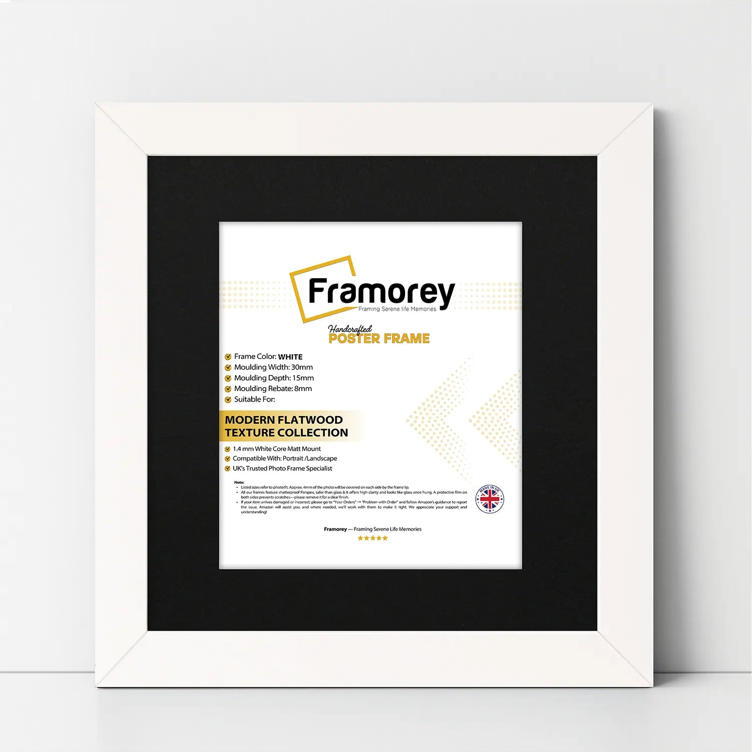 Square Size White Picture Frame With Black Mount