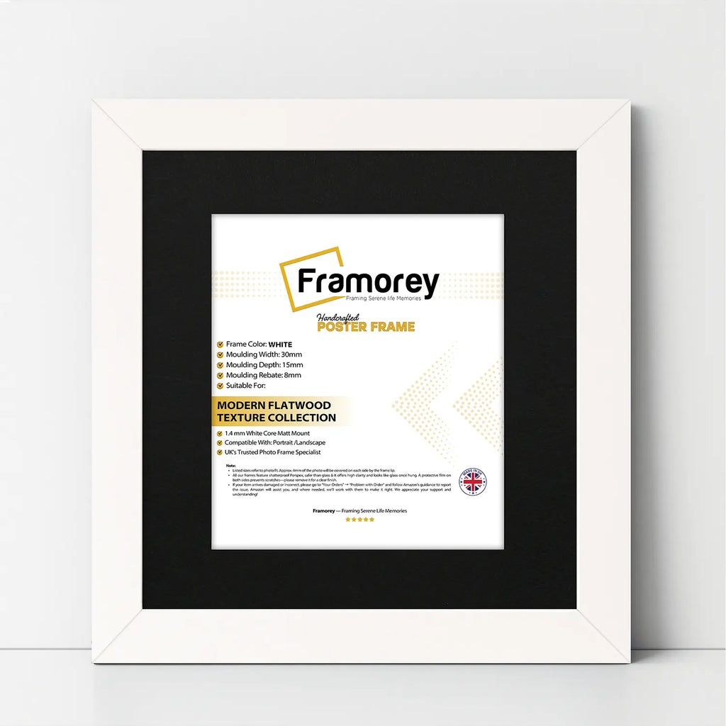 Square Size White Picture Frame With Black Mount