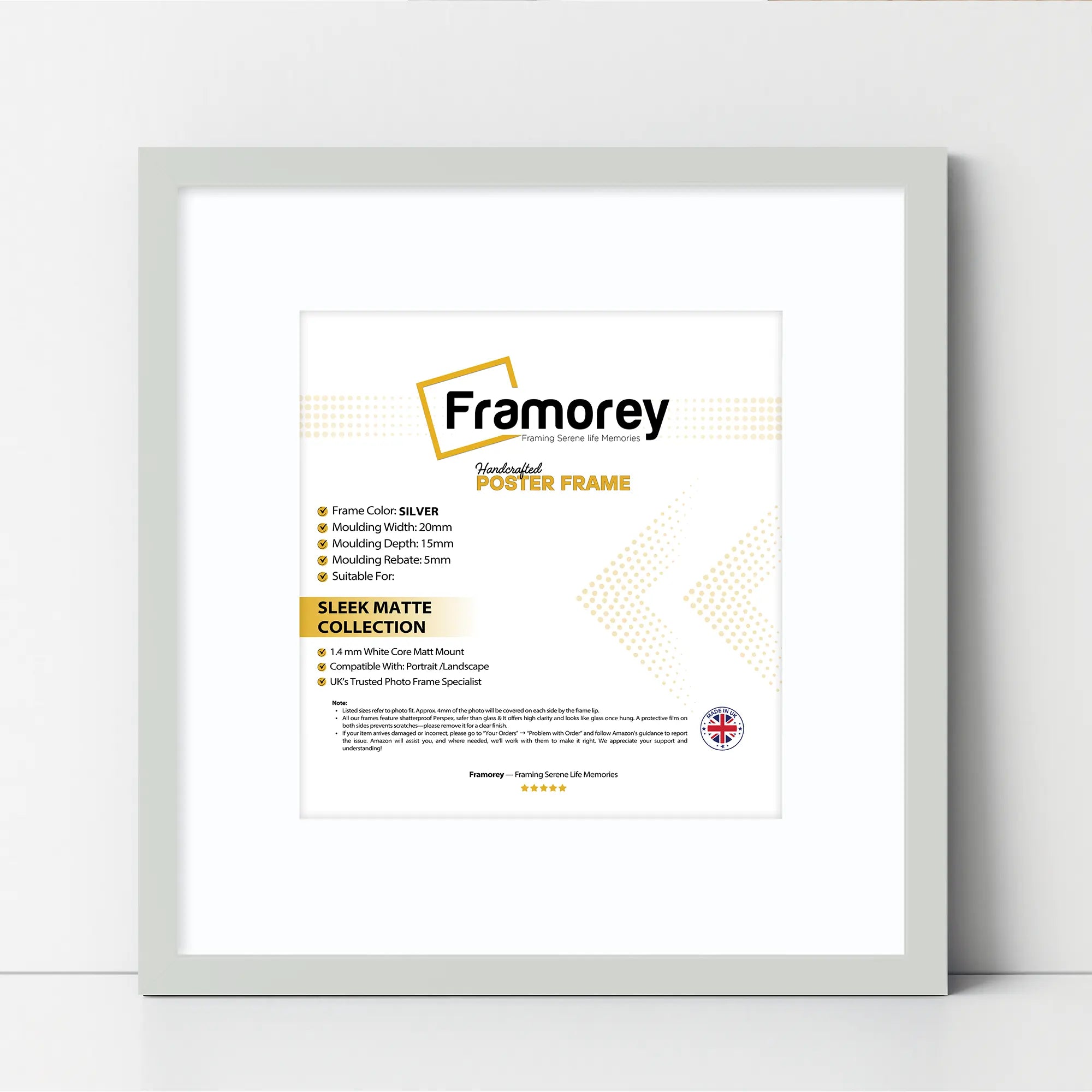 Square Size Thin Matt Silver Picture Frames With White Mount