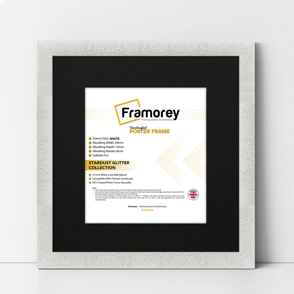 Square Picture Frame White Glitter Sparkle Photo Frames With Black Mount