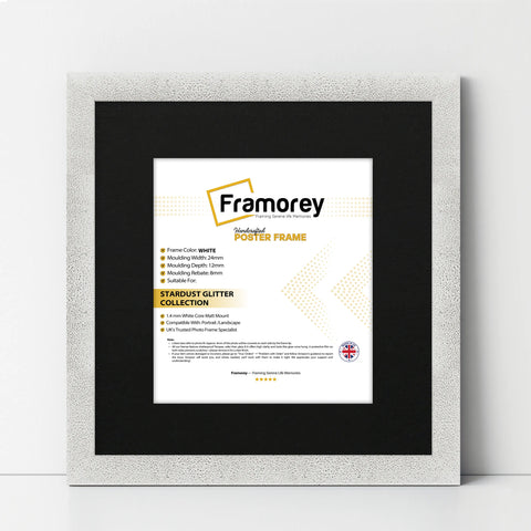 Square Picture Frame White Glitter Sparkle Photo Frames With Black Mount
