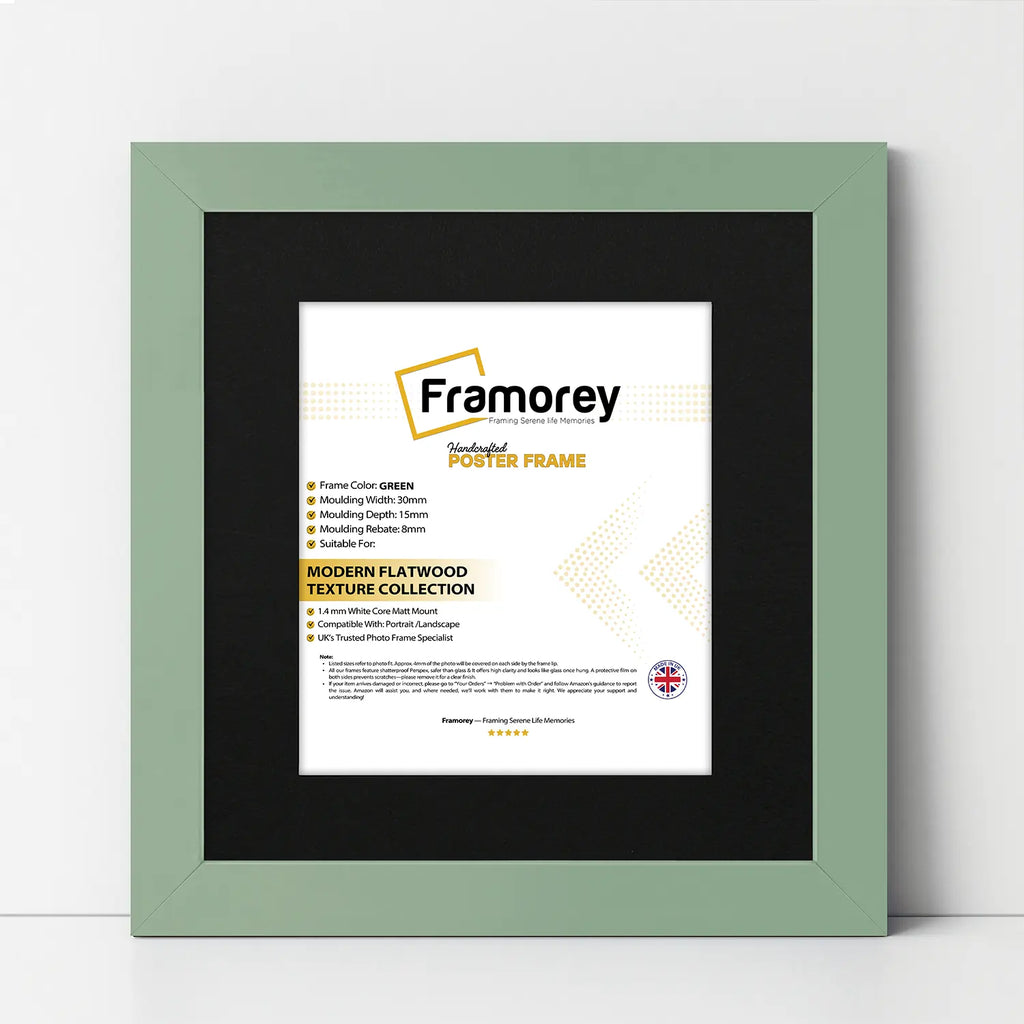 Square Size Green Picture Frame With Black Mount