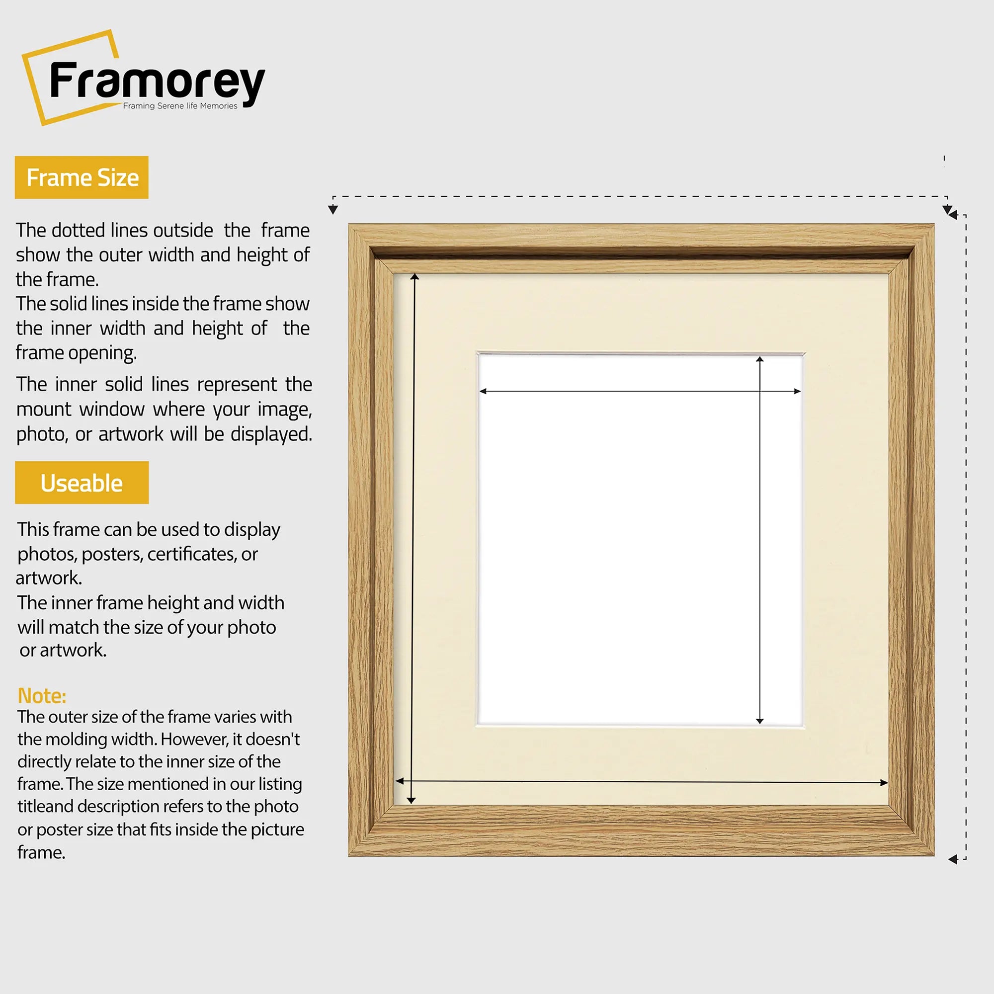 Square Size Oak Oslo Photo Frames Wall Art Frames With Ivory Mount