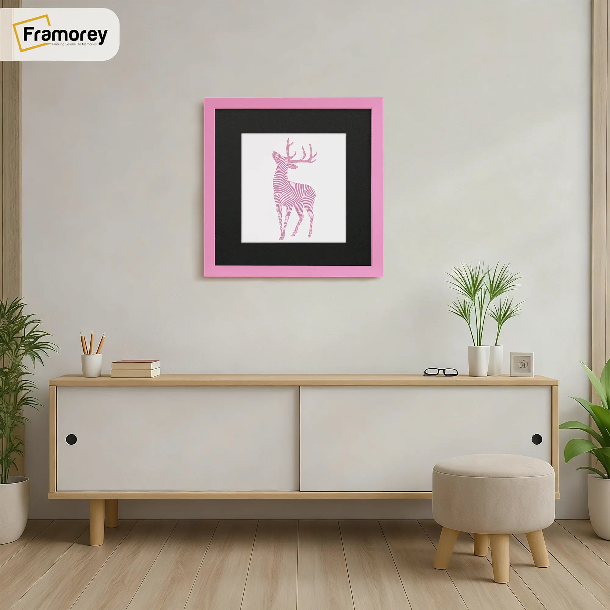 Square Size Pink Thin Matt Picture Frames With Black Mount