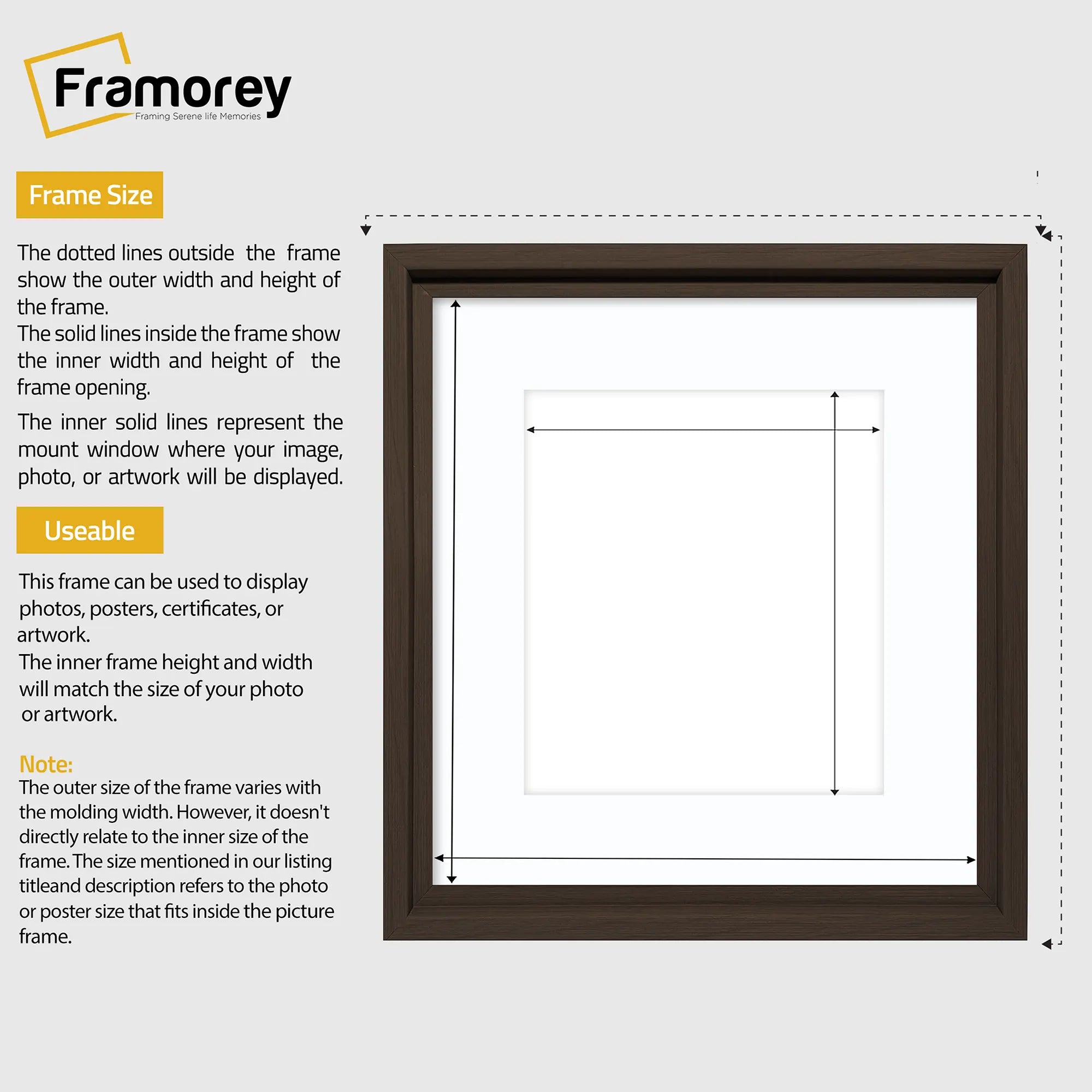 Square Size Walnut Oslo Photo Frames Wall Art Frames With White Mount