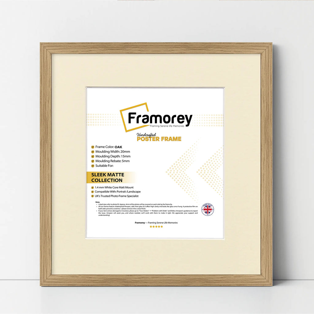 Square Size Oak Thin Matt Picture Frames With Ivory Mount