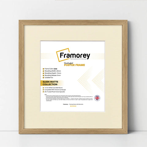 Square Size Oak Thin Matt Picture Frames With Ivory Mount