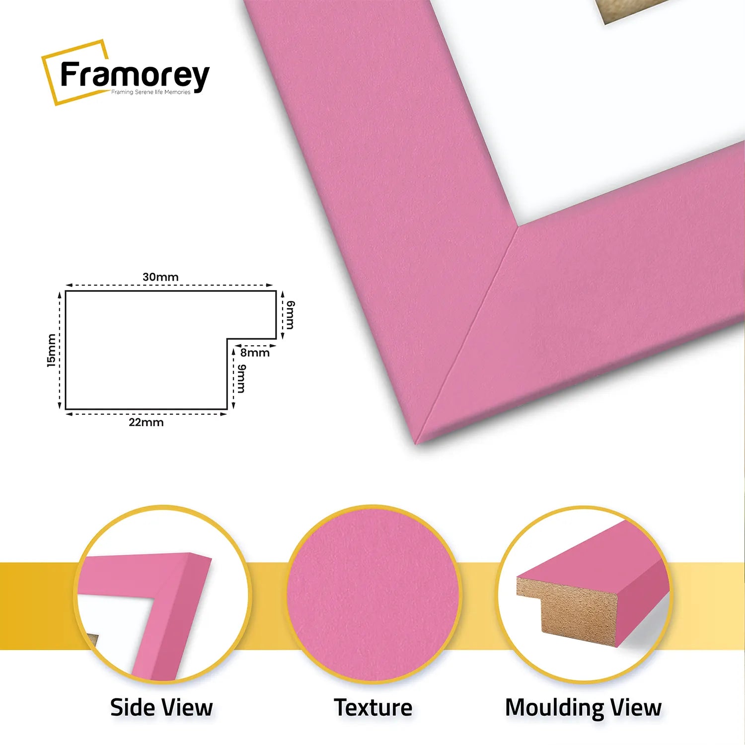 Square Size Pink Picture Frame With White Mount