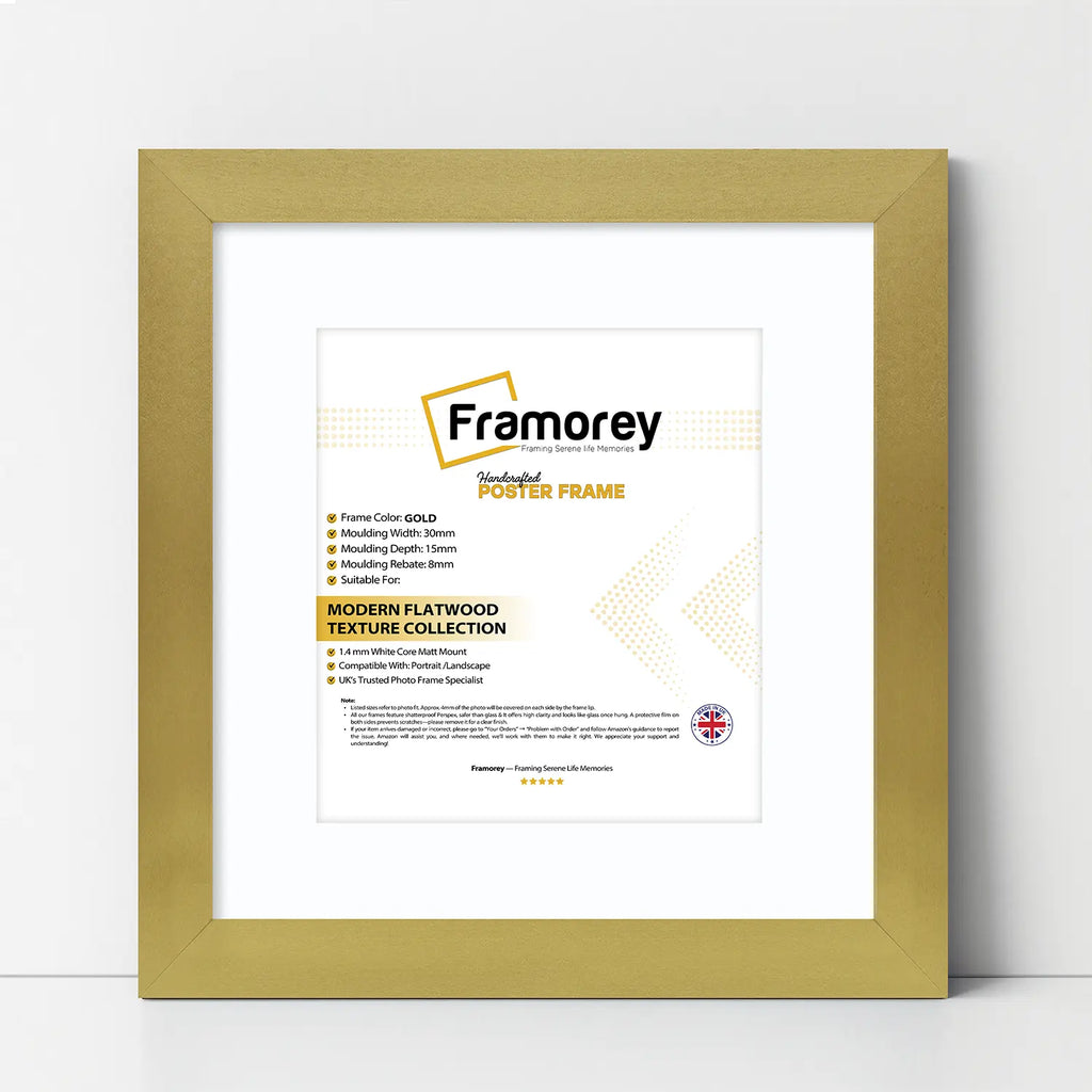 Square Size Gold Picture Frame With White Mount