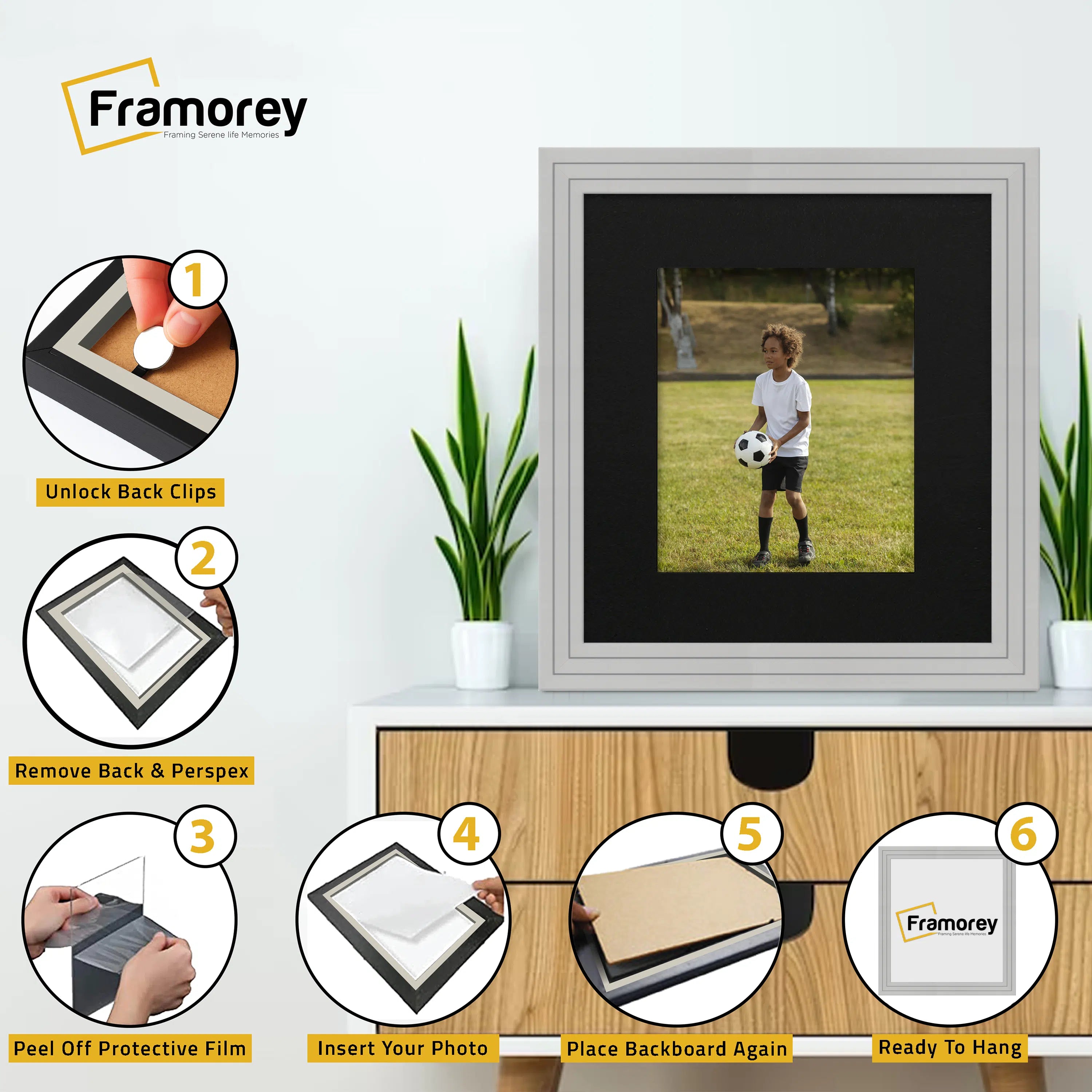 Step Style Square Size Grey Picture Frame With Black Mount