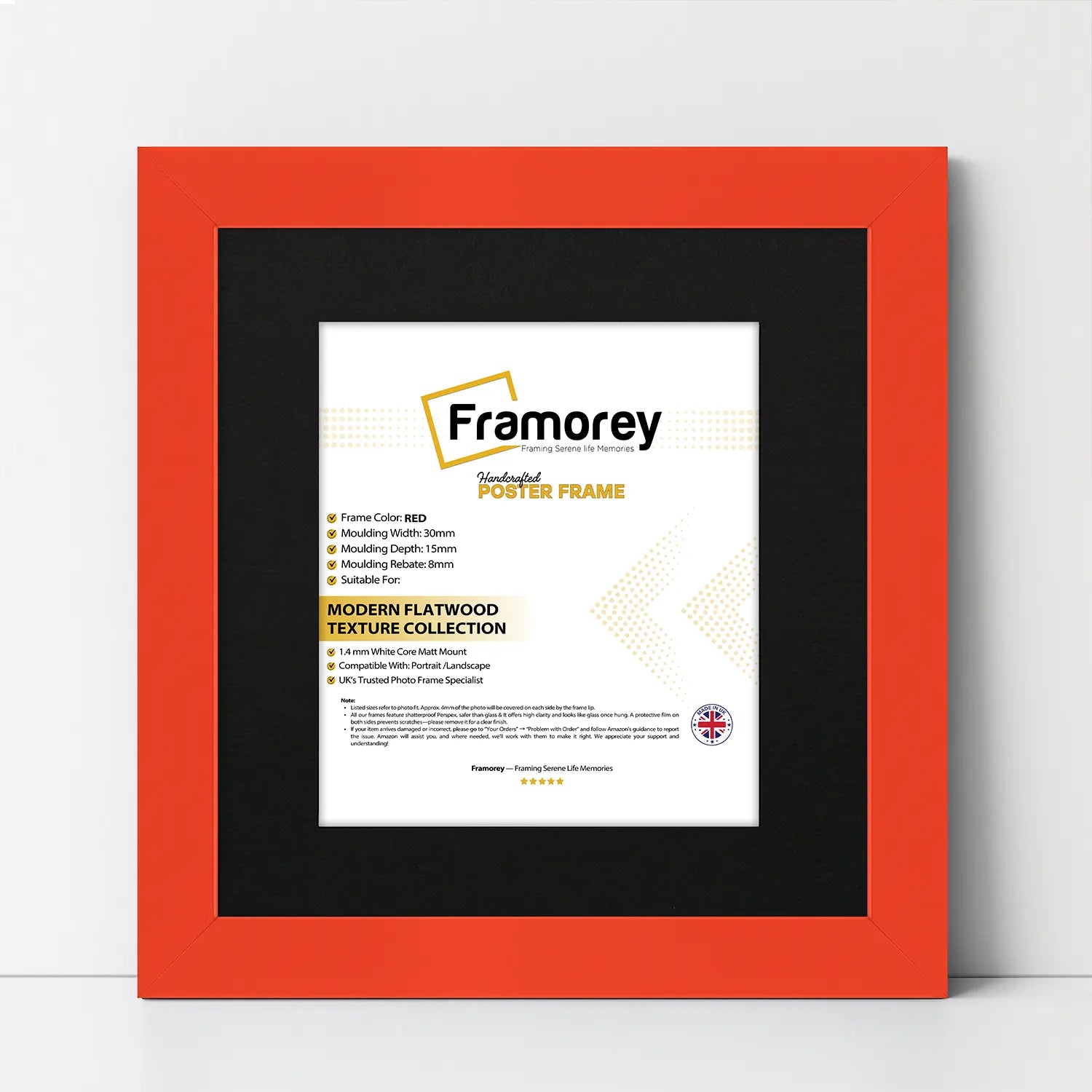 Square Size Red Picture Frame With Black Mount