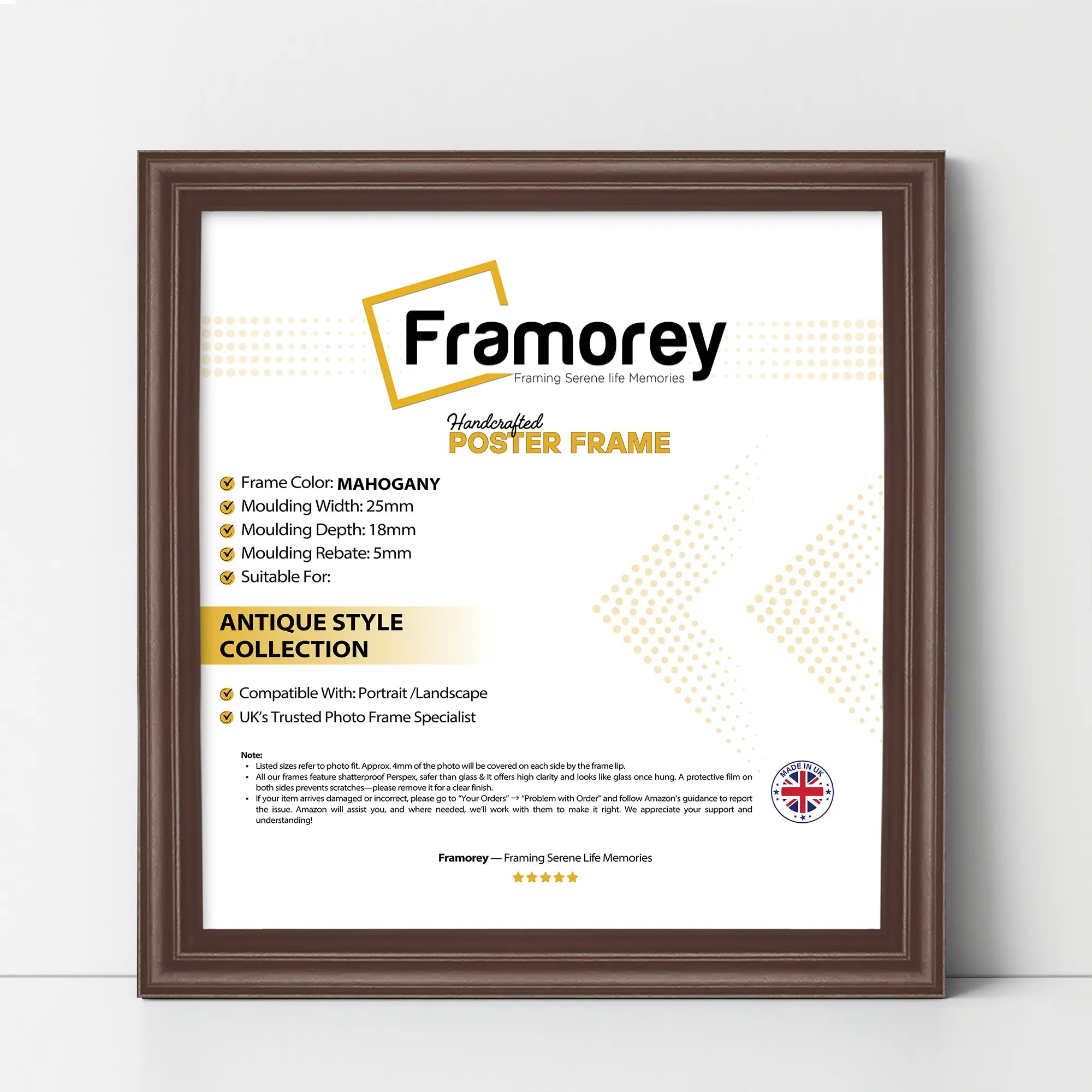 Antique Style Square Size Mahogany Picture Frame Wall Art Photo Frame