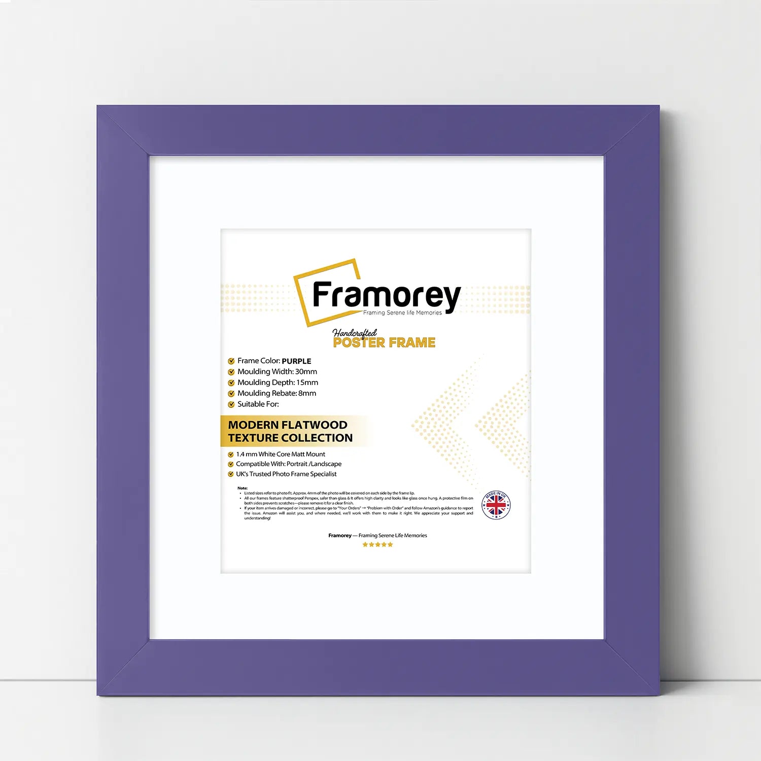 Square Size Purple Picture Frame With White Mount