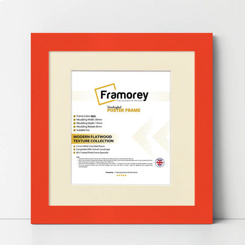 Square Size Red Picture Frame With Ivory Mount