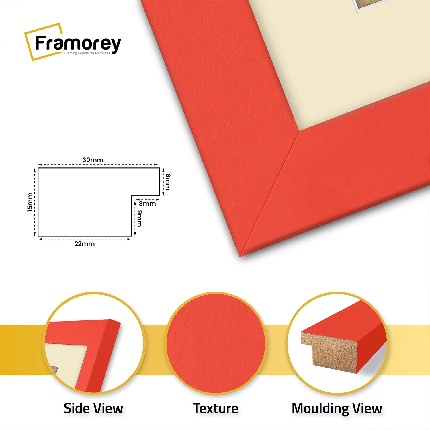 Square Size Red Picture Frame With Ivory Mount