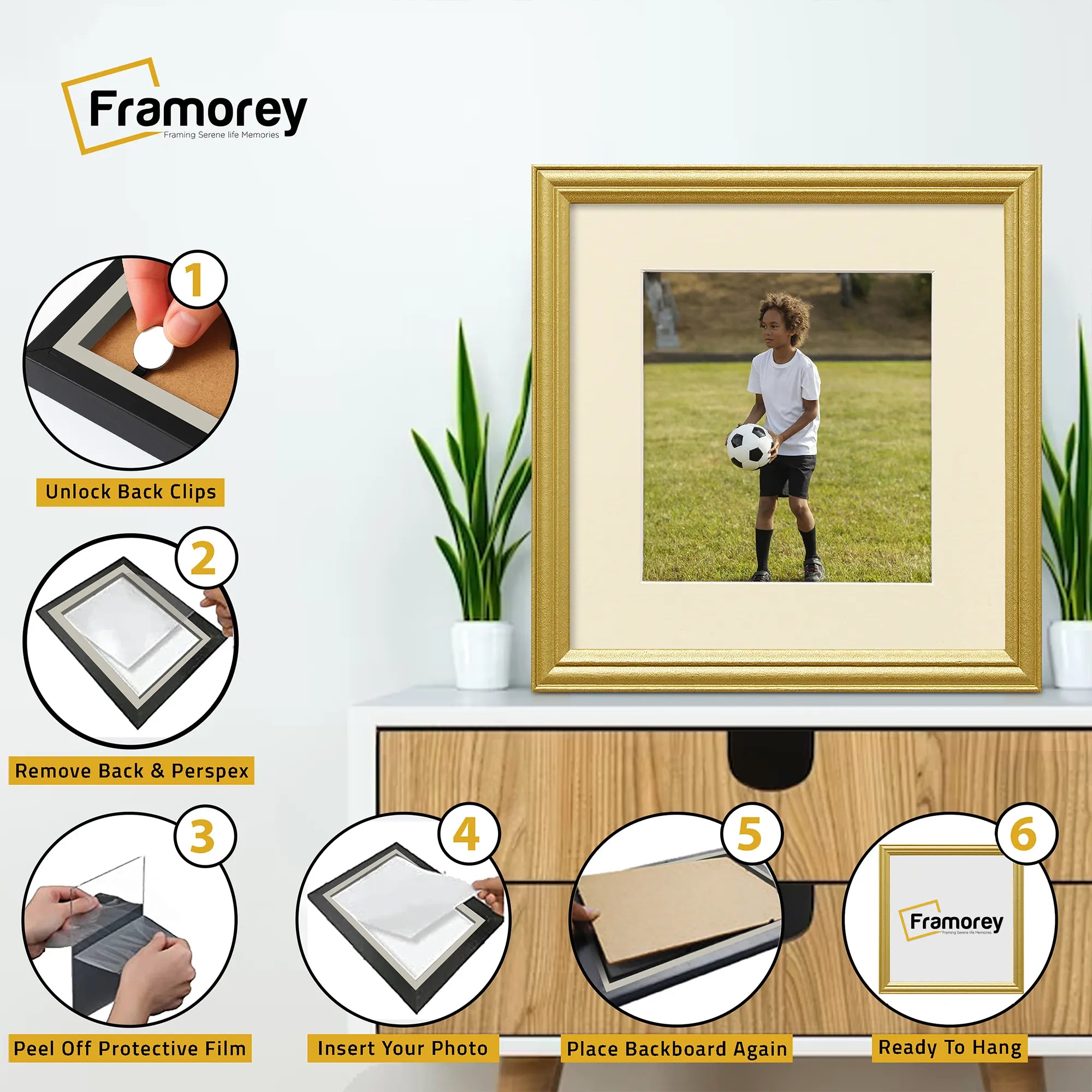 Antique Style Square Gold Picture Frame Photo Frame With Ivory Mount