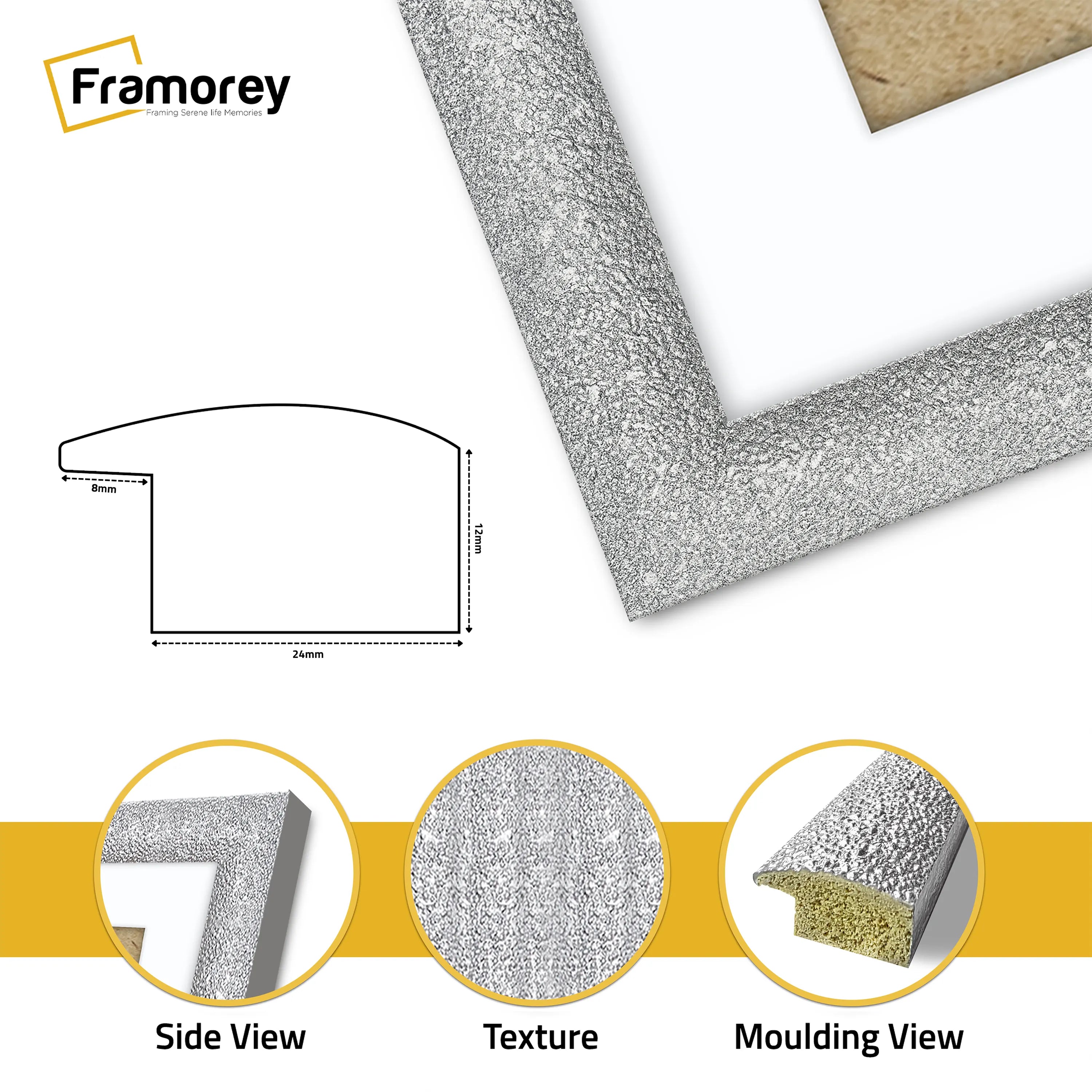 Panoramic Size Glitter Sparkle Silver Photo Frames With White Mount