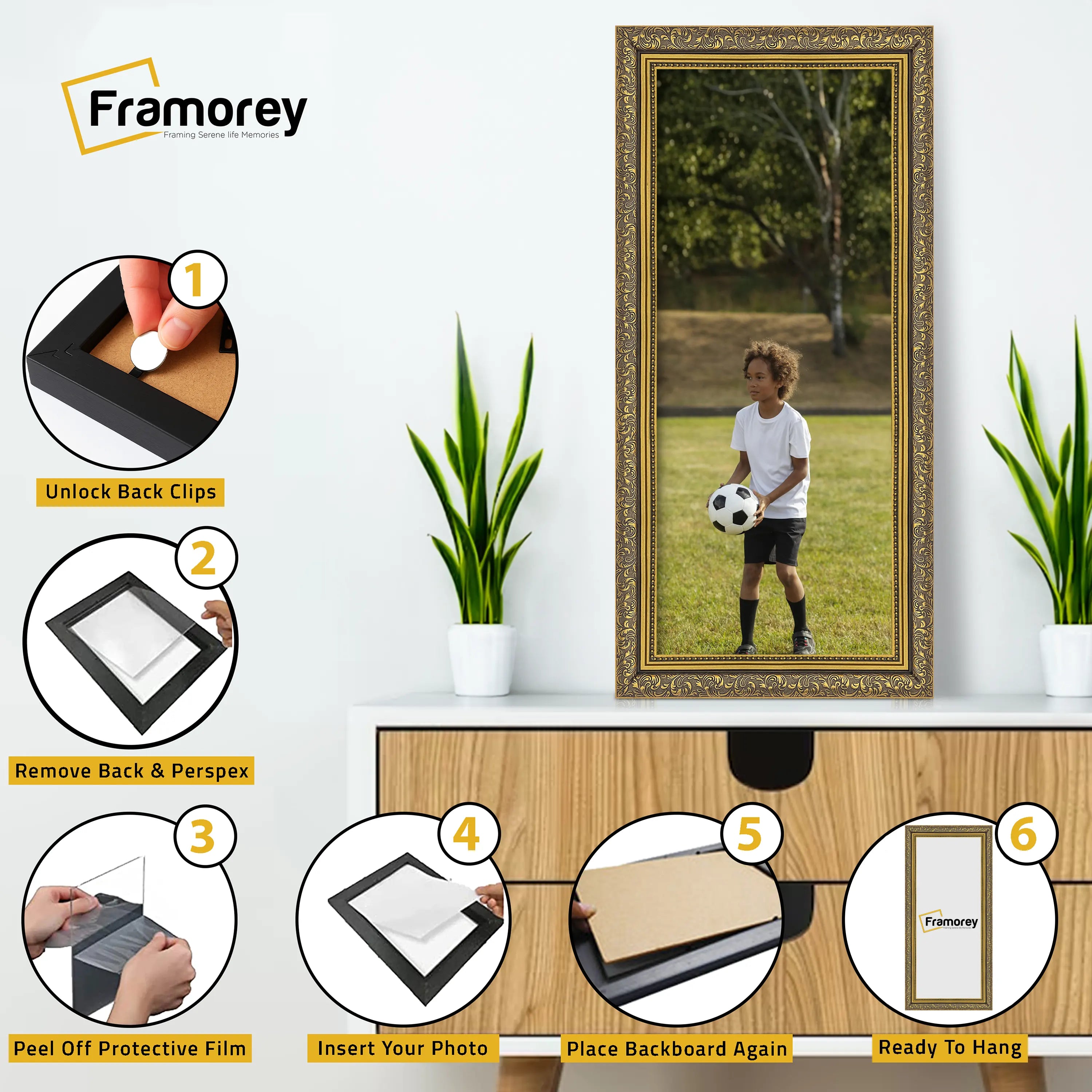 Panorama Style Gold Photo Frame Dahlia Style Wall Art Hanging Frame