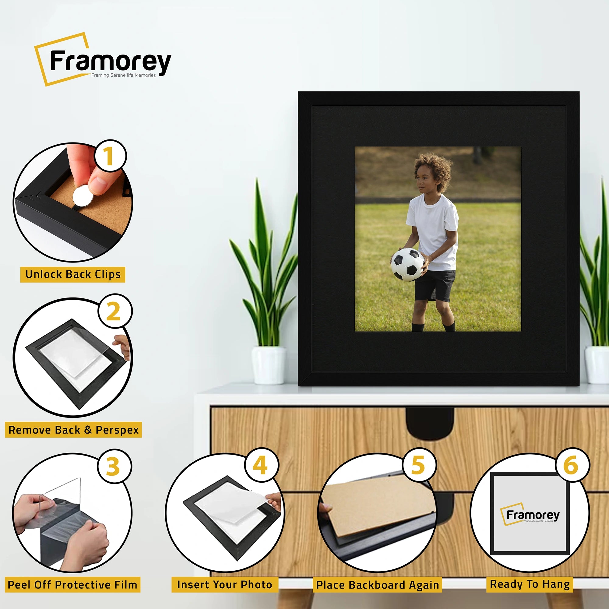 Square Thin Matt Black Picture Frames with Black Mount