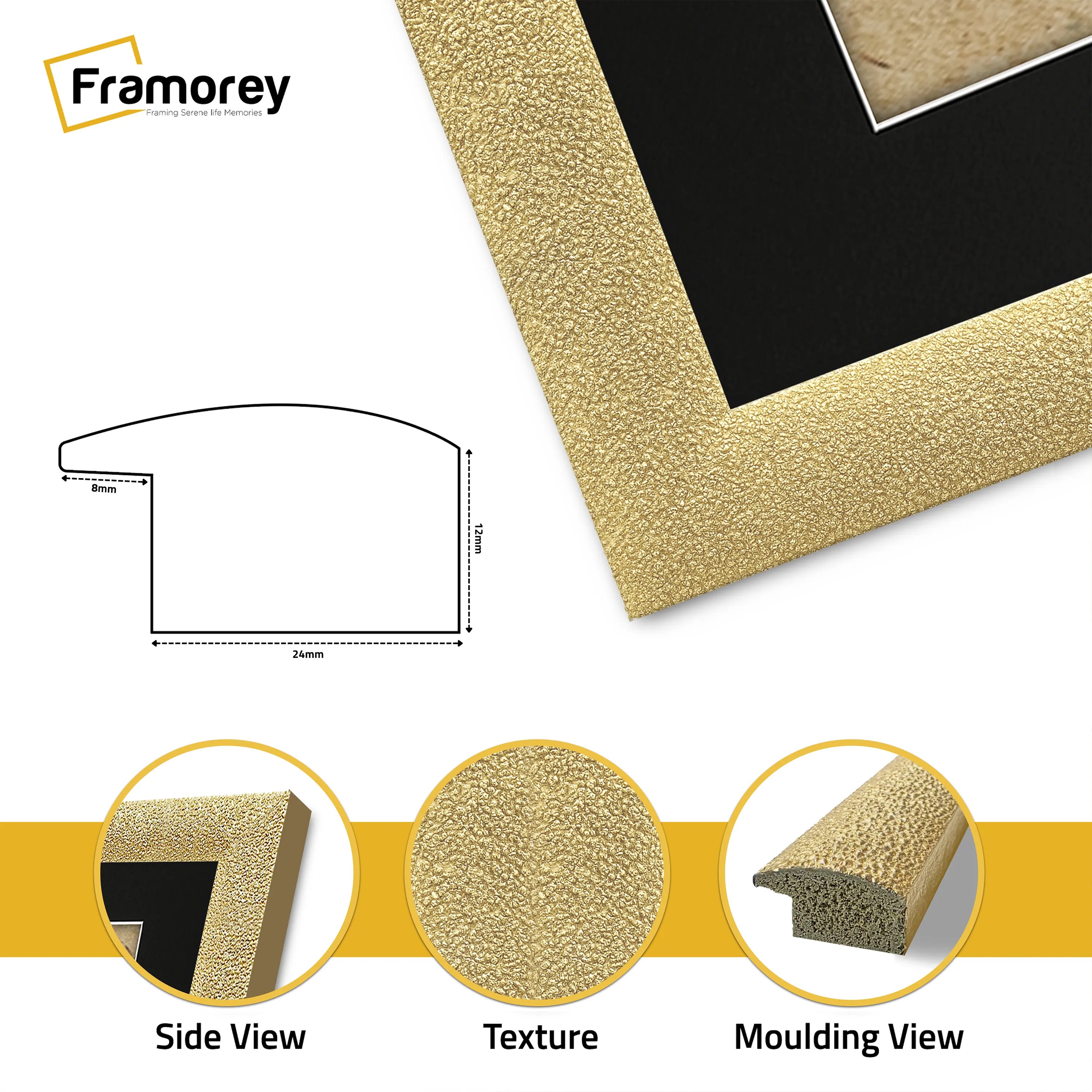 Square Picture Frame Gold Glitter Sparkle Photo Frames With Black Mount
