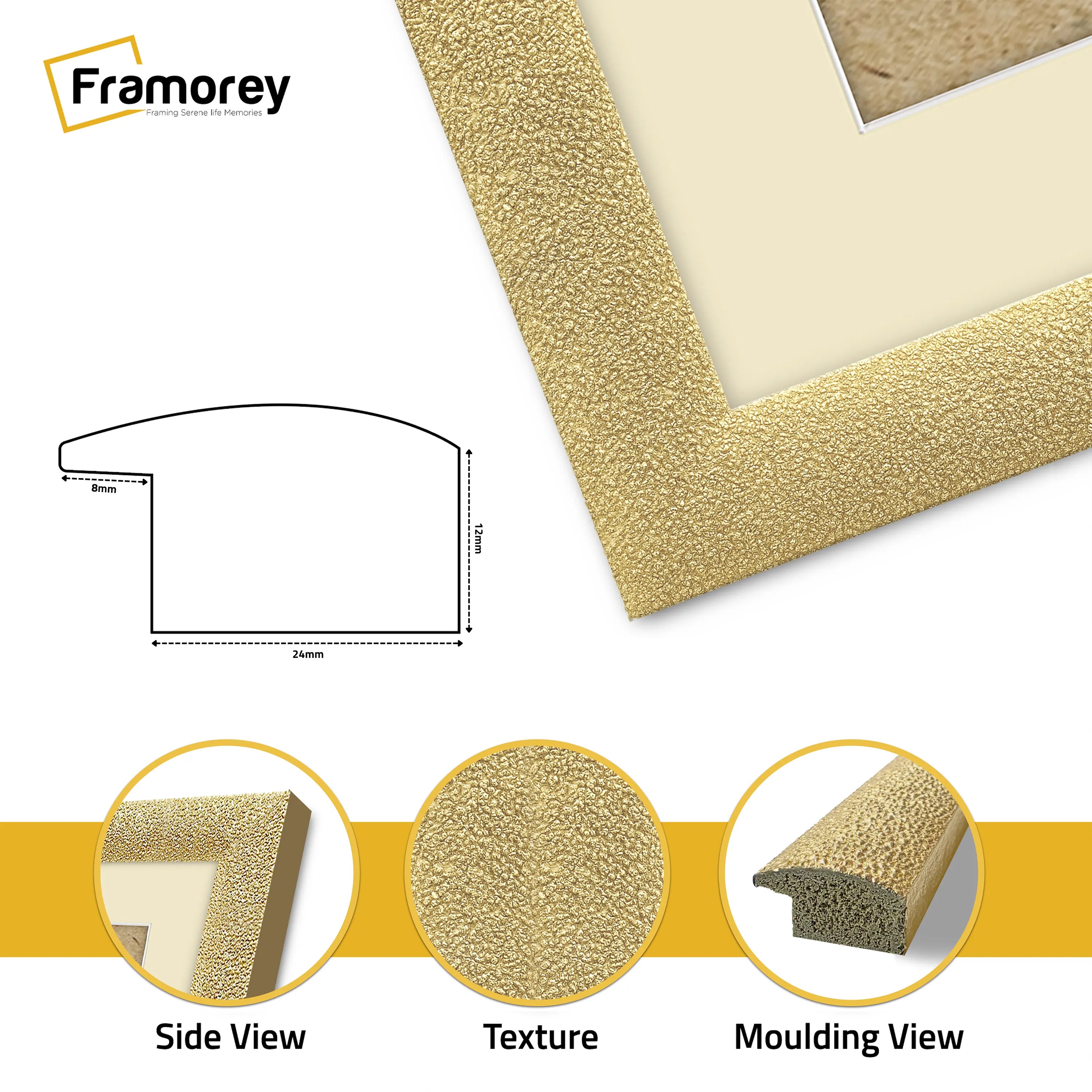 Panoramic Size Glitter Sparkle Gold Photo Frames With Ivory Mount