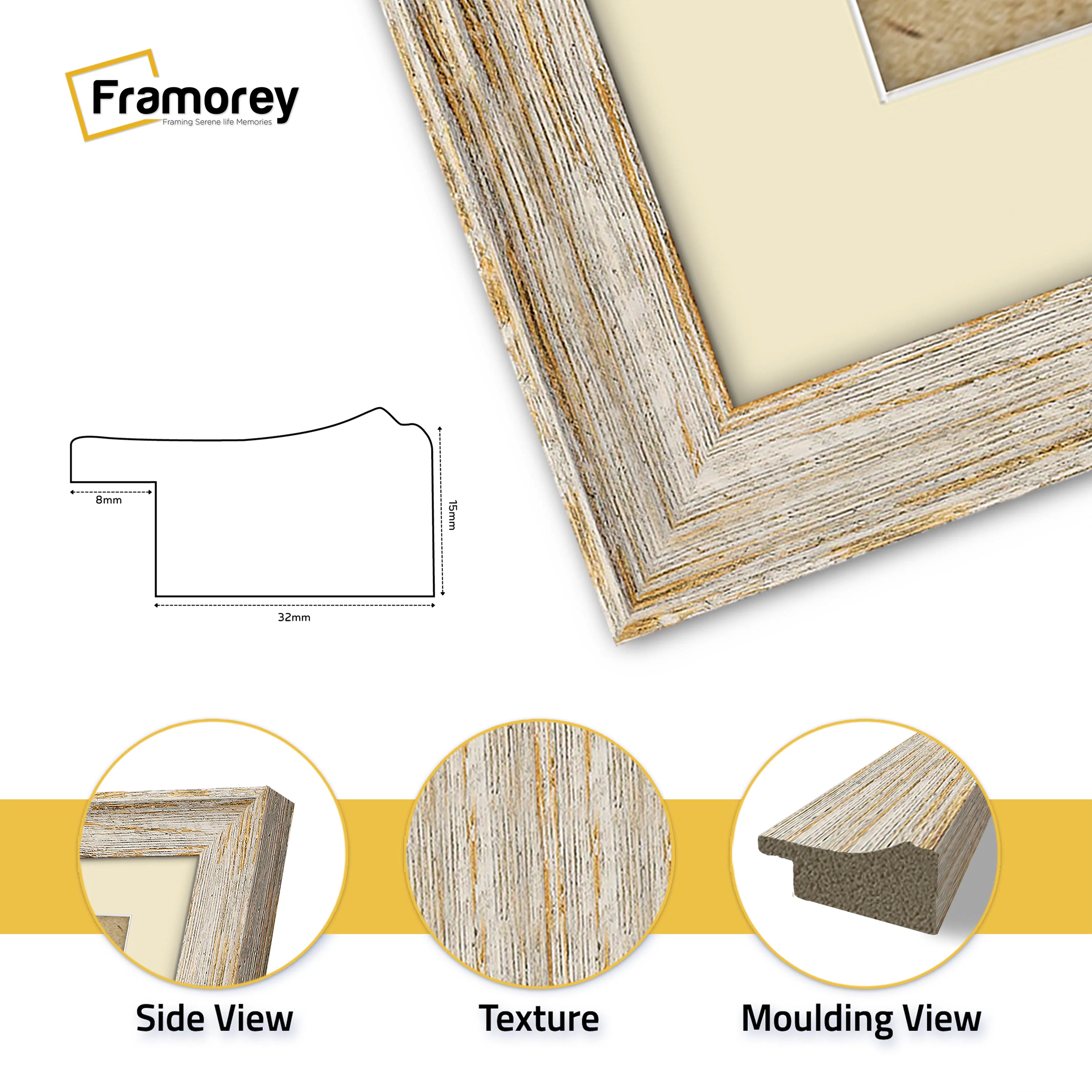 Square White Picture Frame Vintage Distressed Photo Frames With Ivory Mount