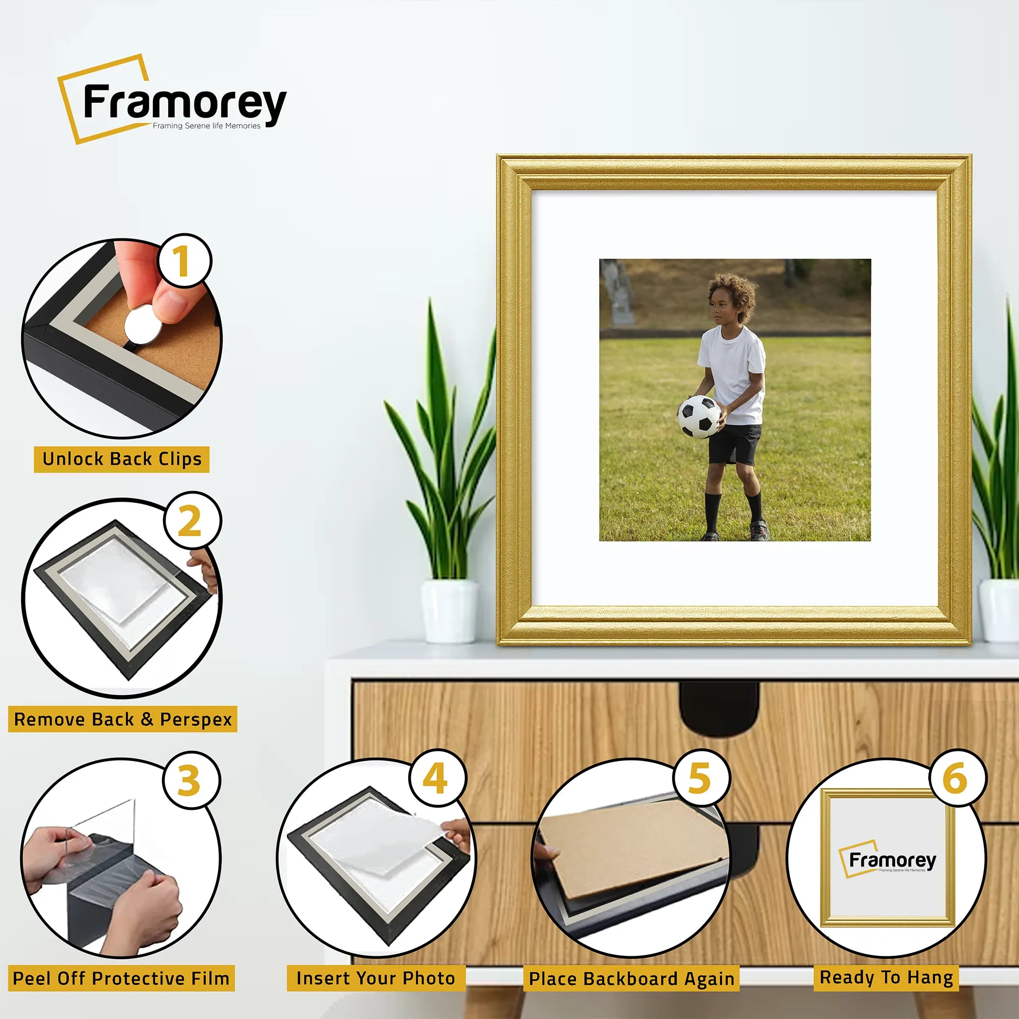 Antique Style Square Gold Picture Wall Art Photo Frame With White Mount