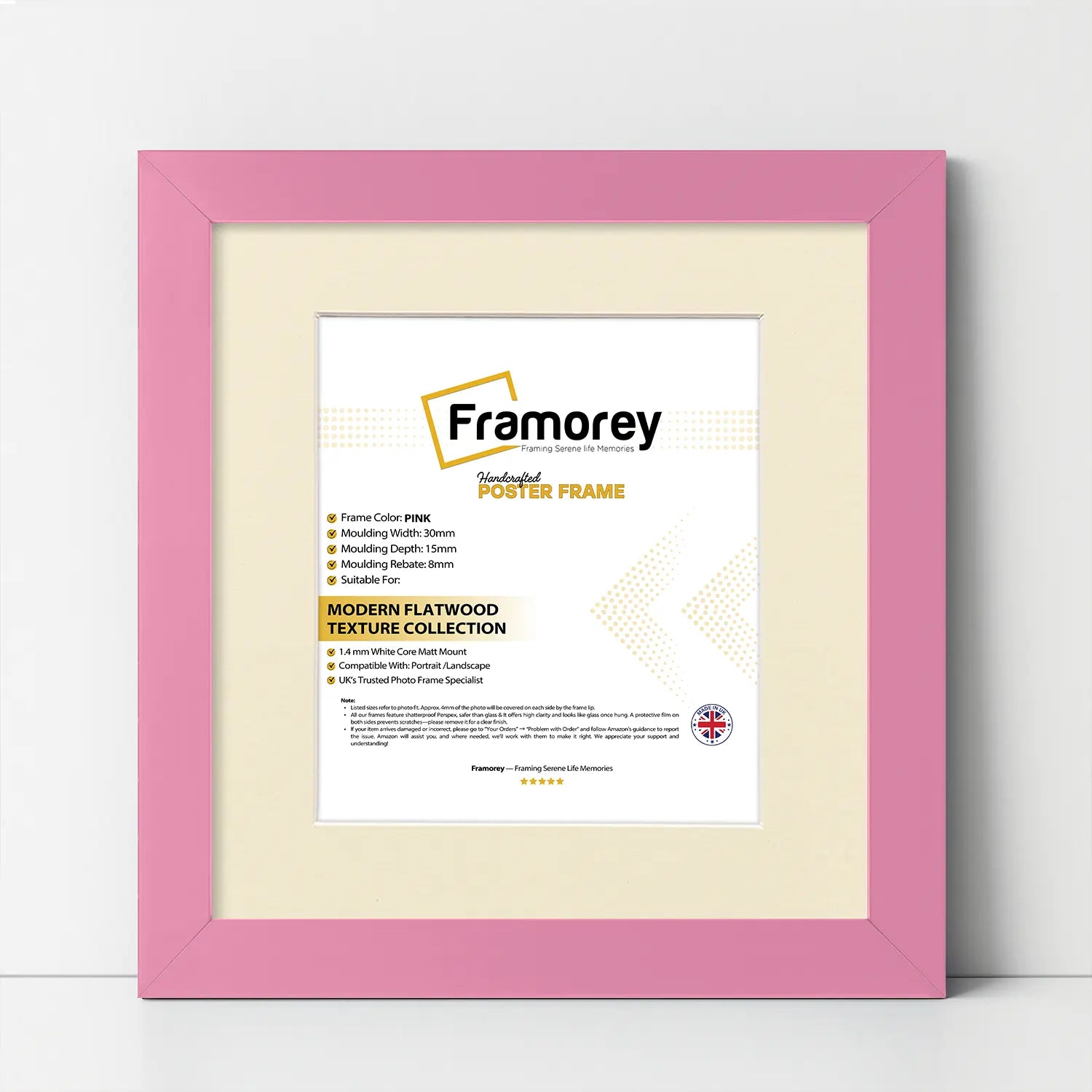 Square Size Pink Picture Frame With Ivory Mount