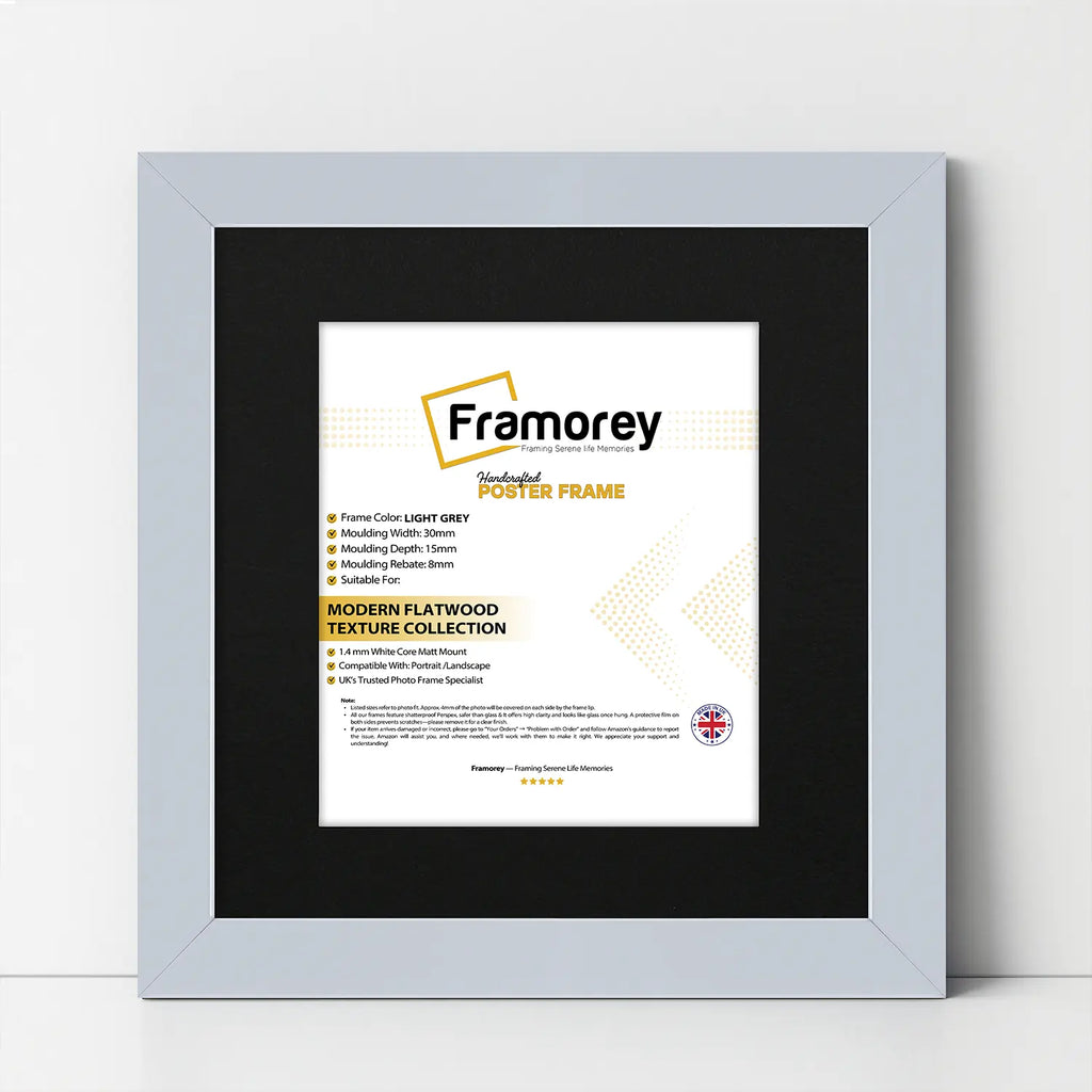 Square Size Light Grey Picture Frame With Black Mount