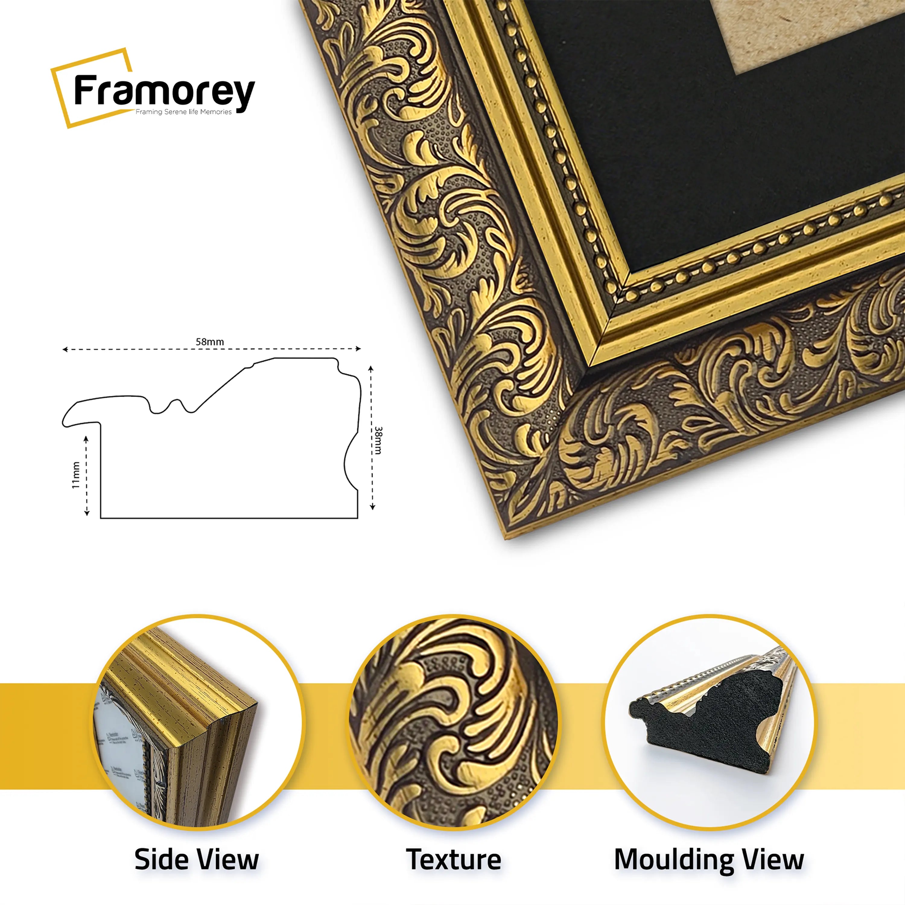 Square Photo Frames Gold Dahlia Wall Art Frame With Black Mount