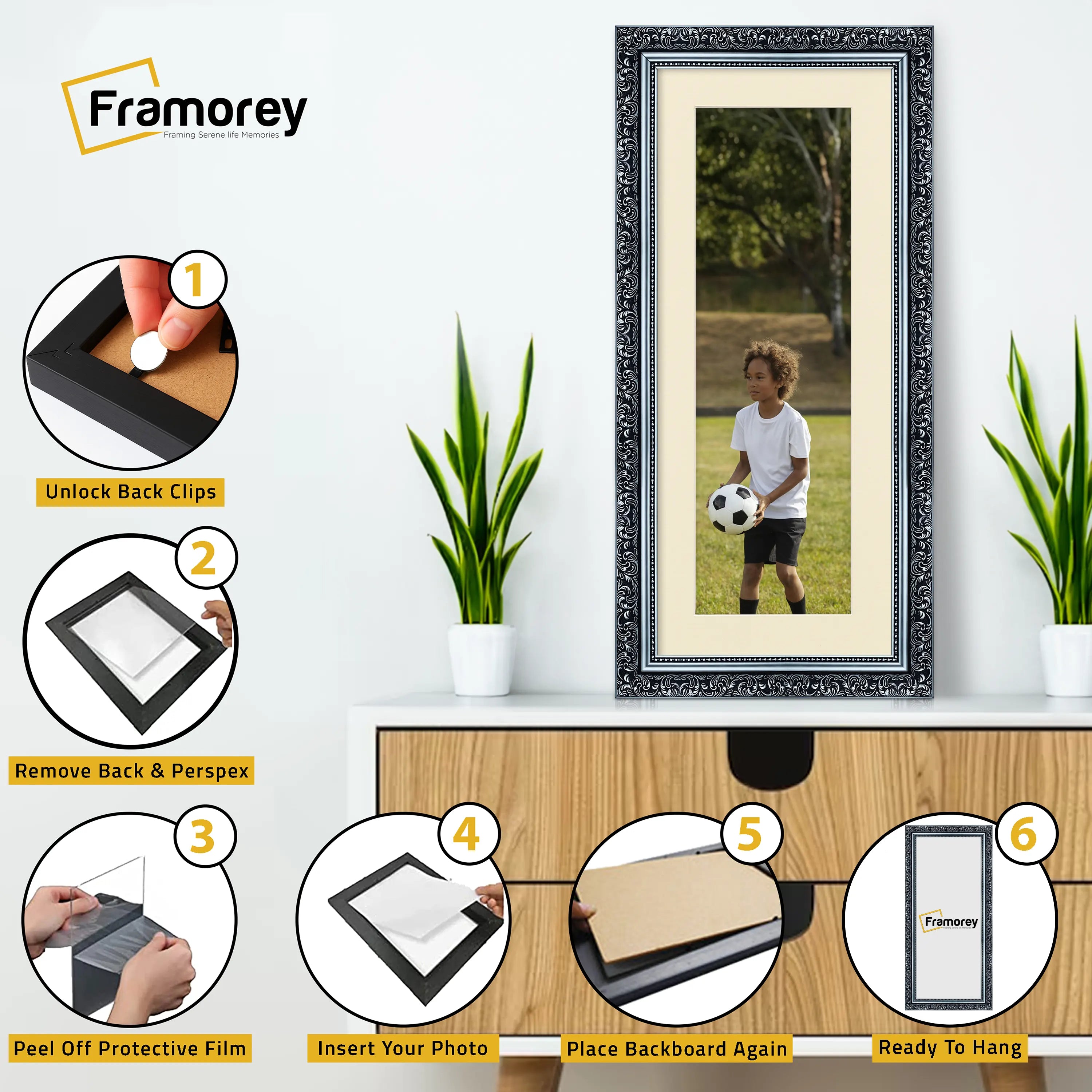 Panorama Style Silver Photo Frame Dahlia Style Wall Art Hanging Frame With Ivory Mount