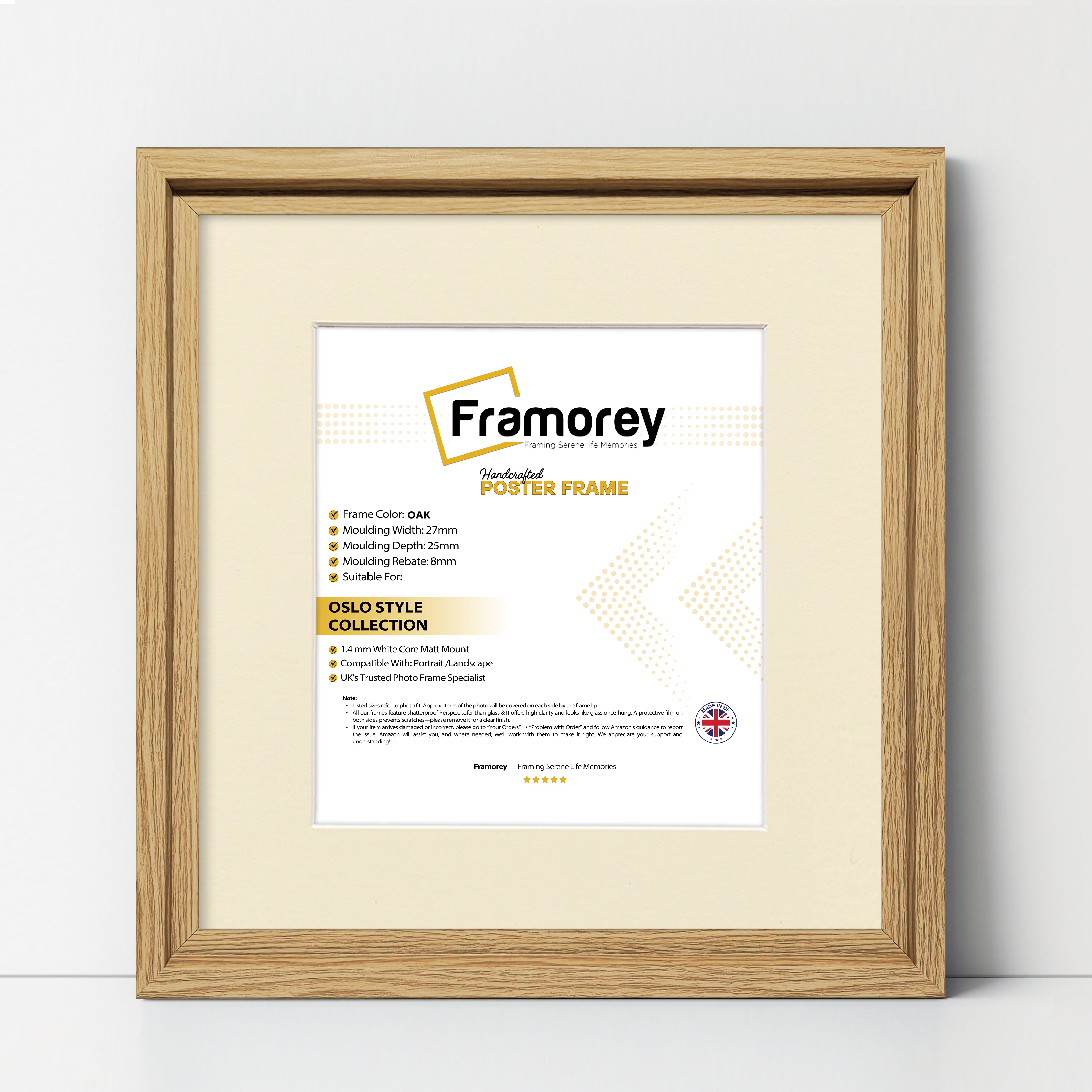 Square Size Oak Oslo Photo Frames Wall Art Frames With Ivory Mount
