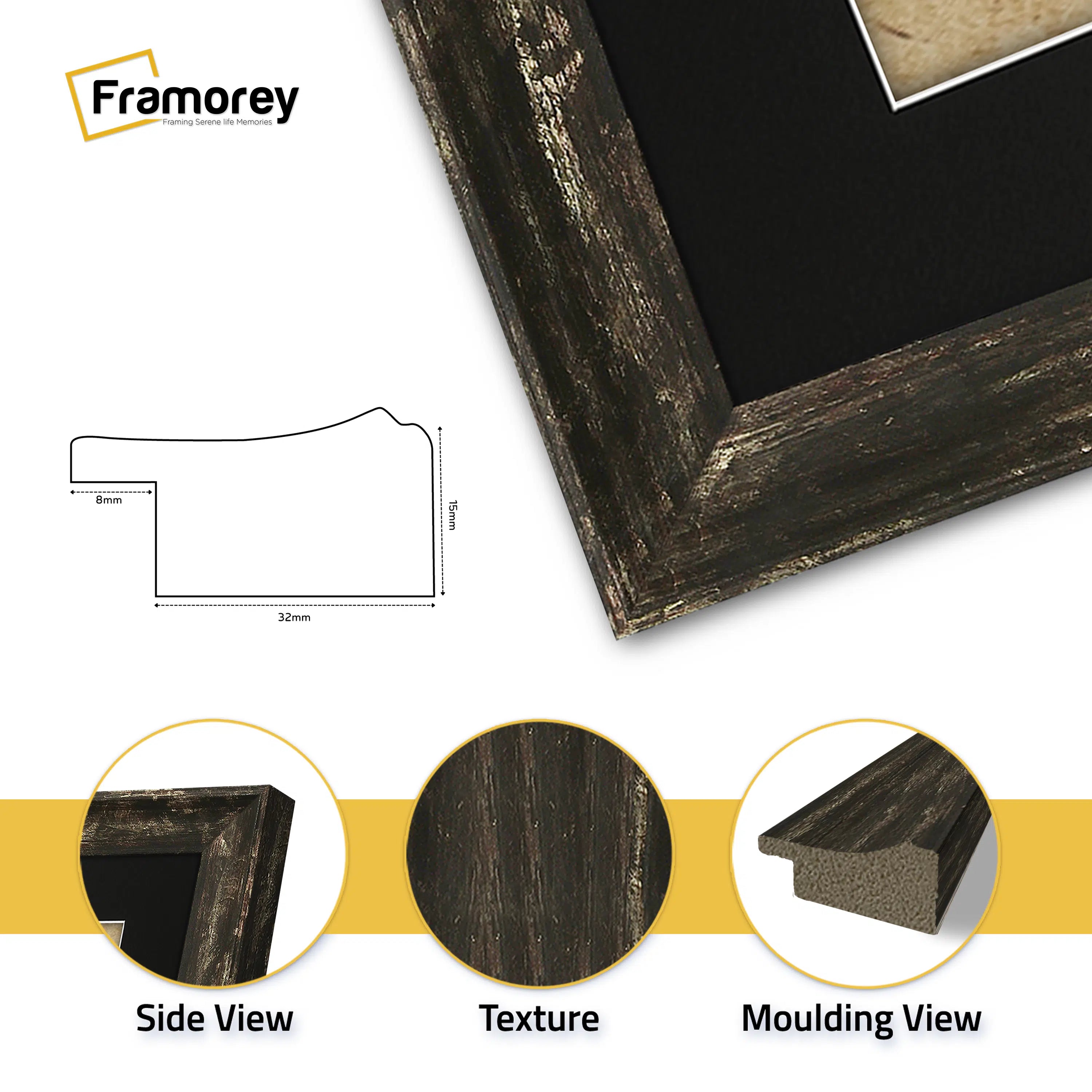 Square Black Picture Frame Vintage Distressed Photo Frames With Black Mount