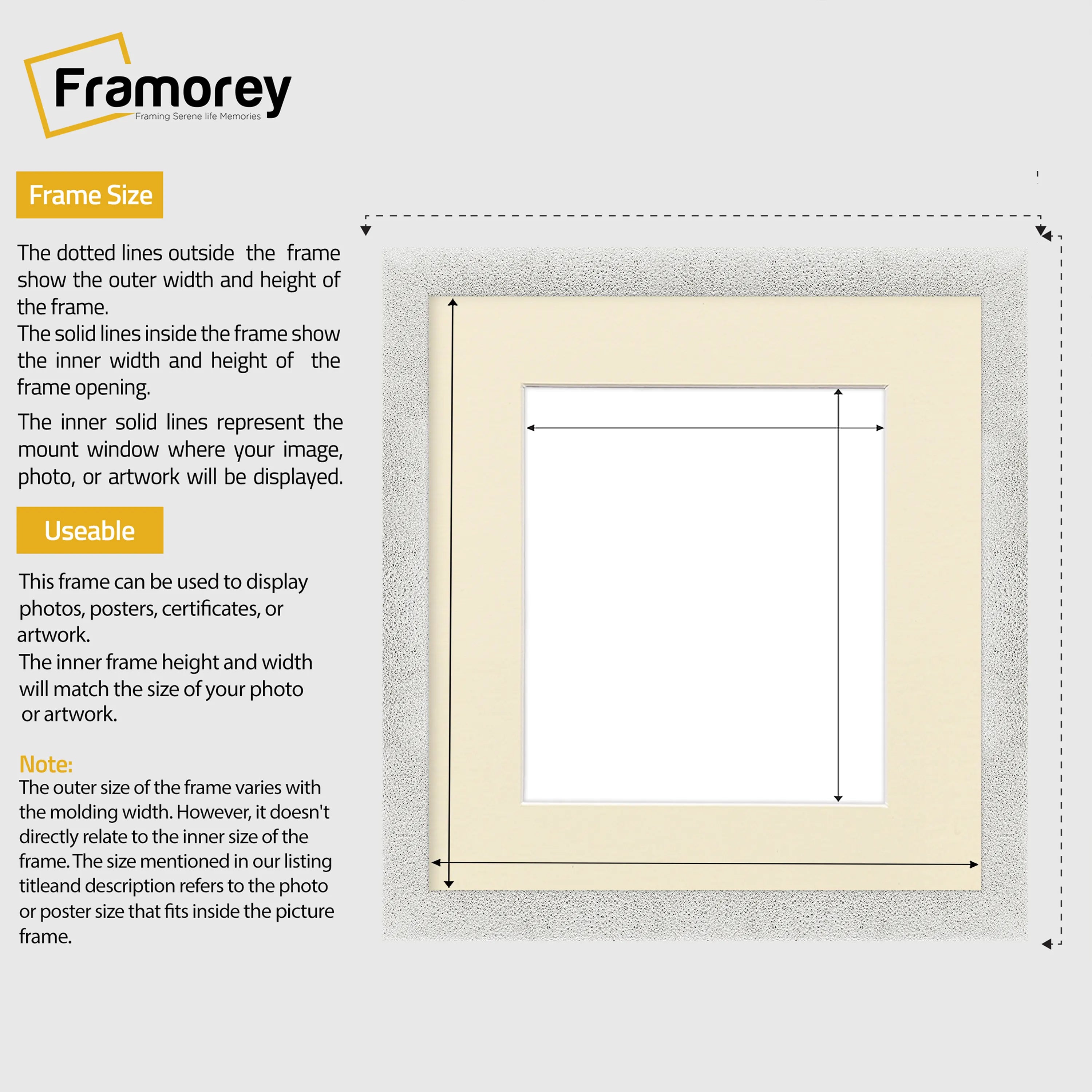 Square Size Picture Frame White Glitter Sparkle Photo Frames With Ivory Mount
