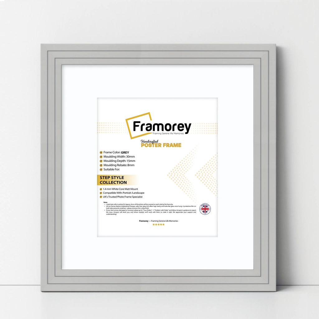 Step Style Square Size Grey Picture Frame With White Mount